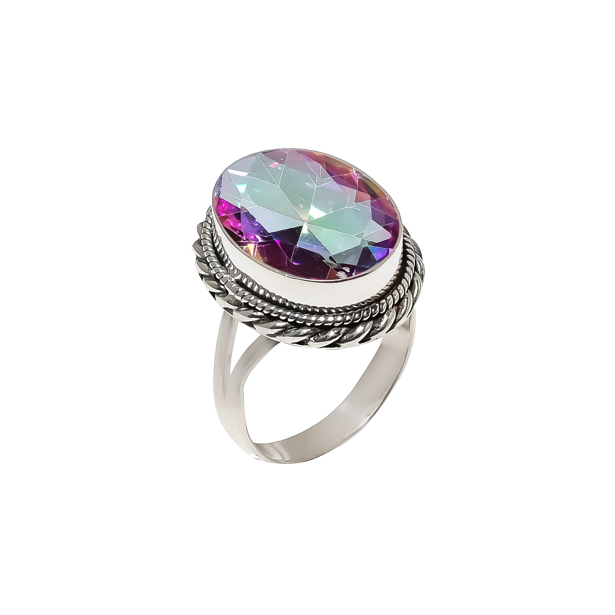 Rainbow Mystic Fire Topaz - Simulated 925 Sterling Silver Ring