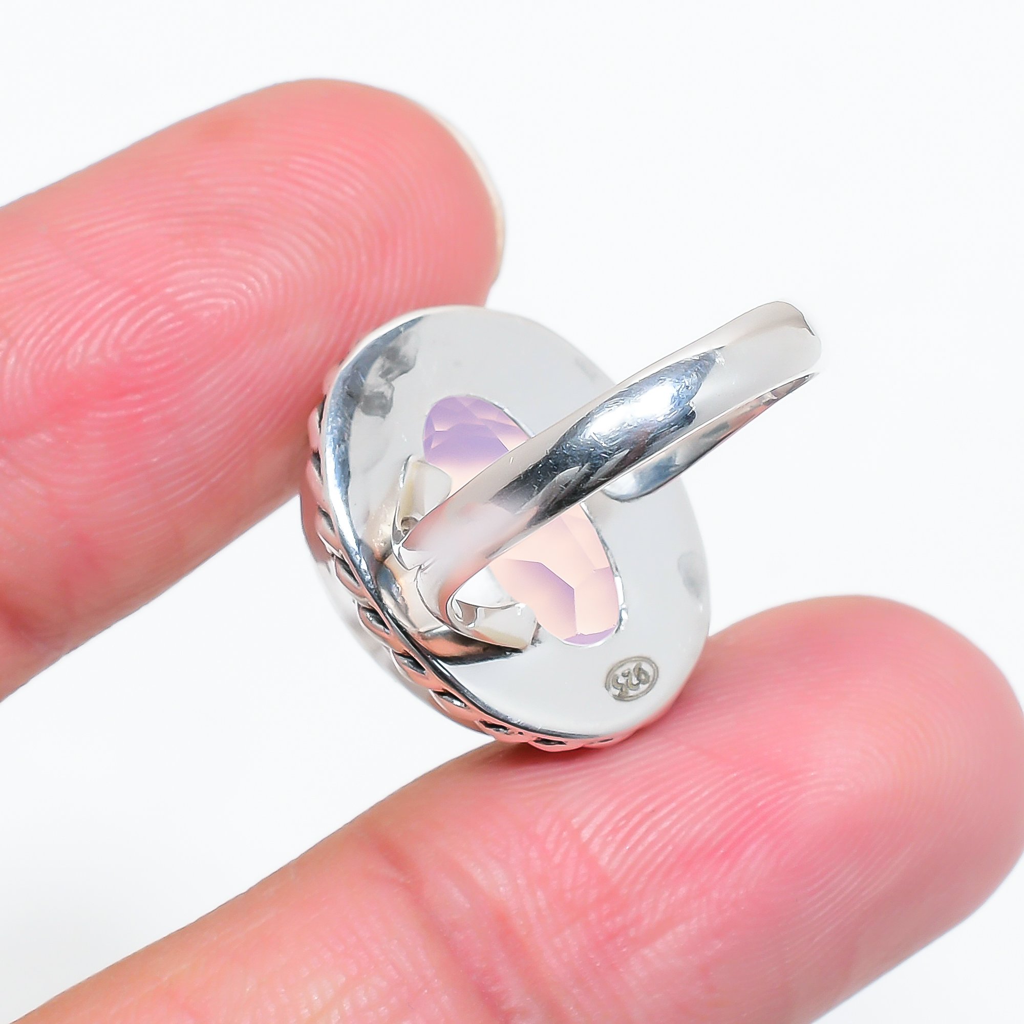 Milky Pink Opal - Simulated 925 Sterling Silver Ring