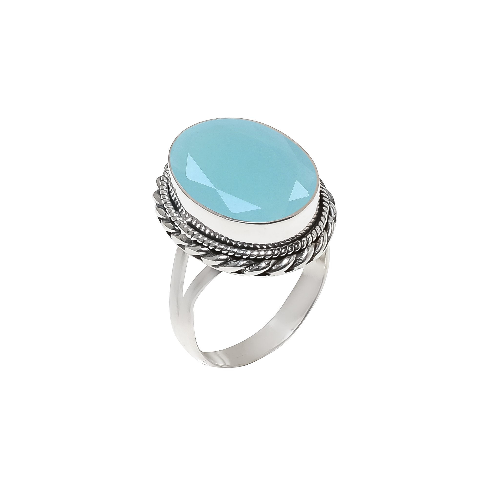 Aqua Chalcedony - Simulated 925 Sterling Silver Ring