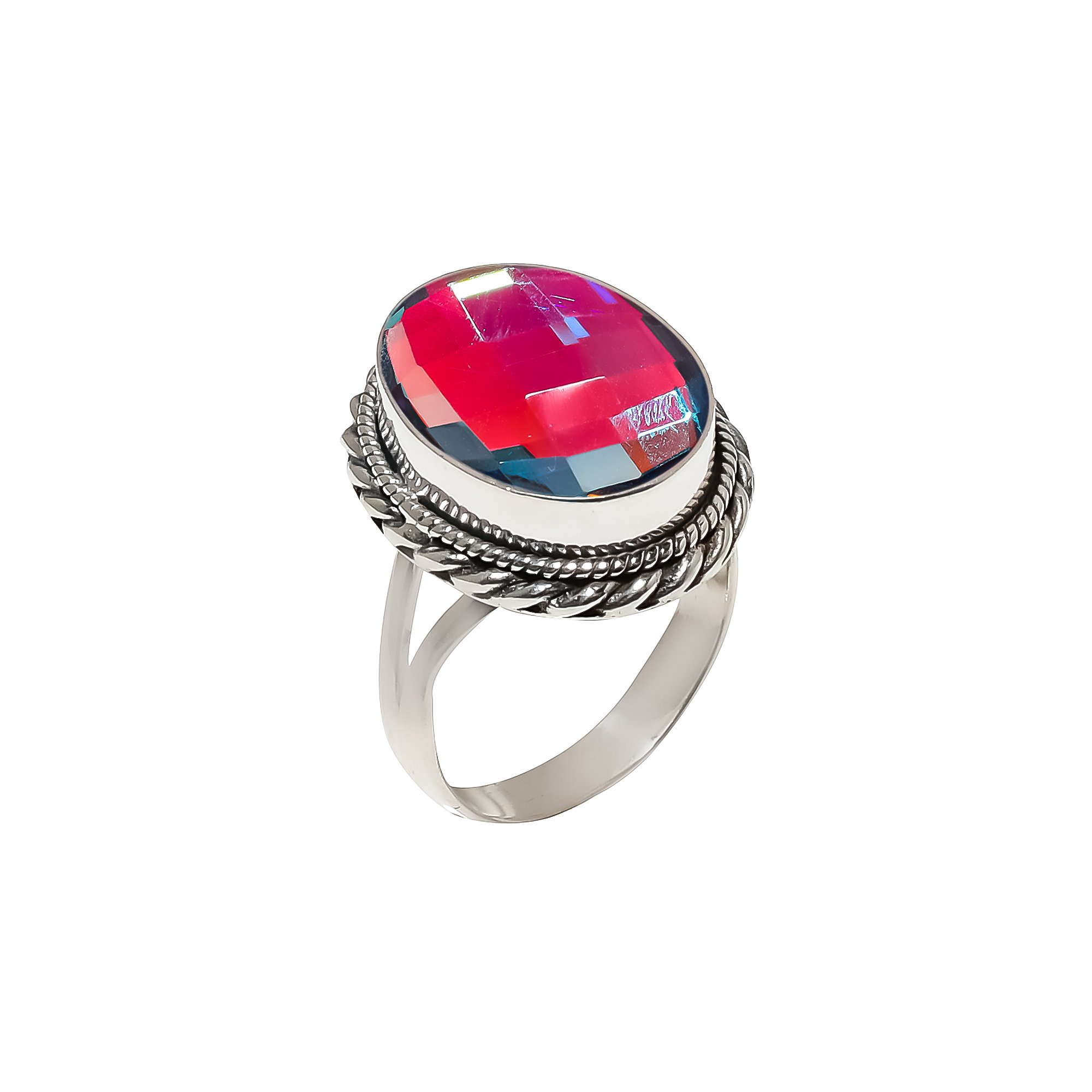Black Rainbow Mystic Fire Topaz - Simulated 925 Sterling Silver Ring