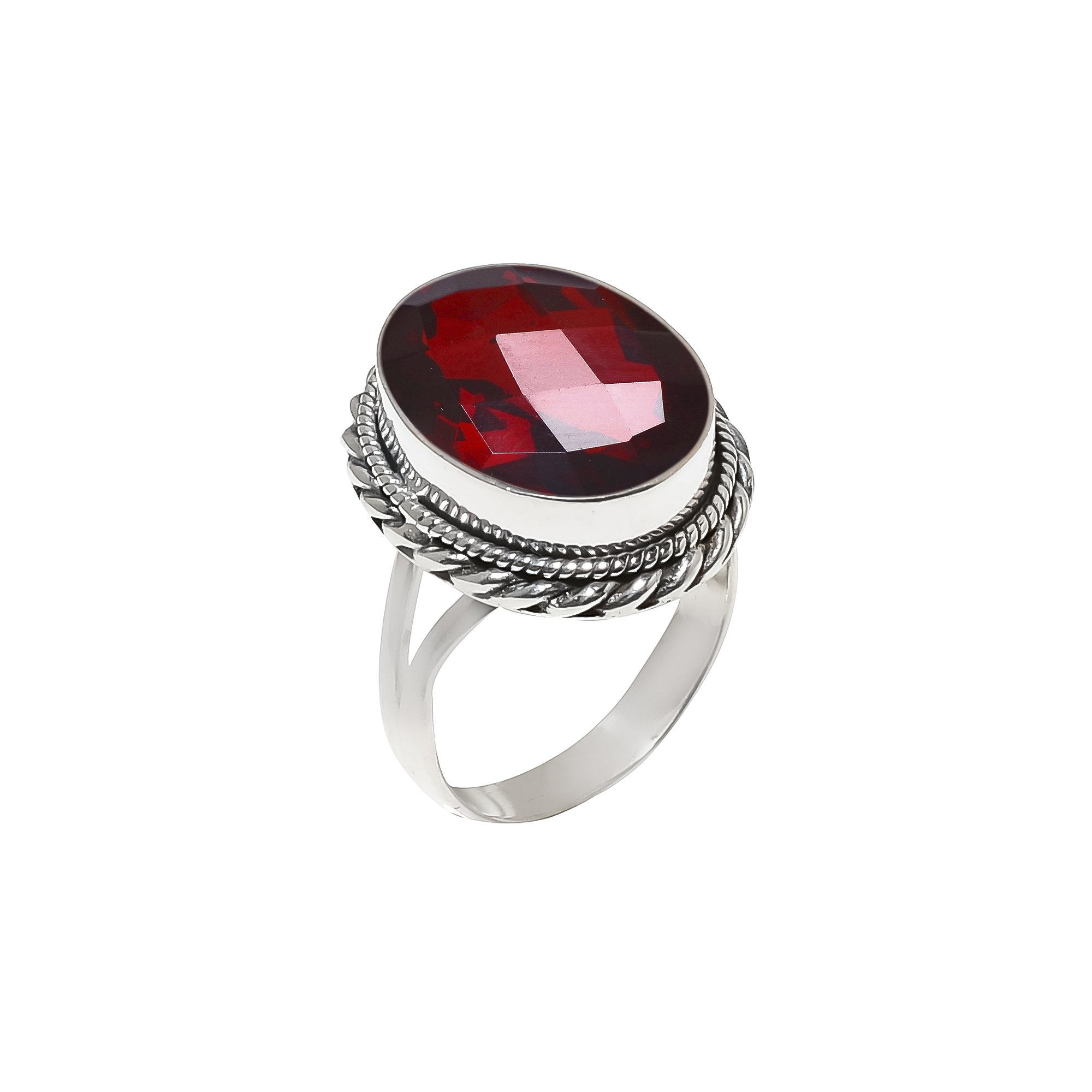 Red Garnet - Simulated 925 Sterling Silver Ring