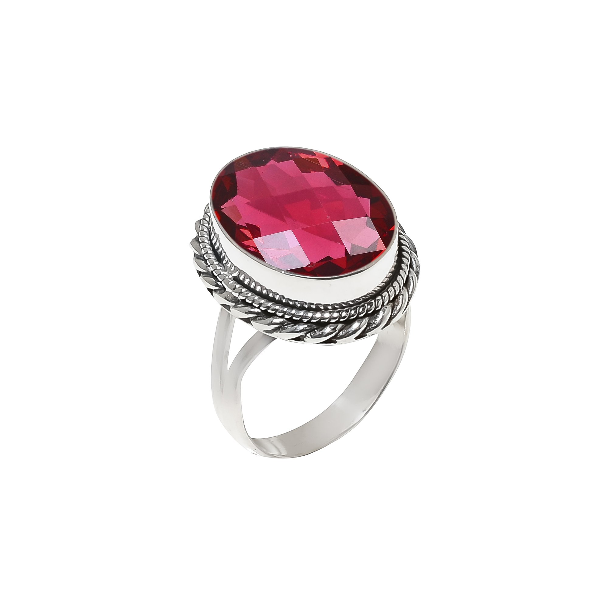 Pink Rubellite Tourmaline - Simulated 925 Sterling Silver Ring