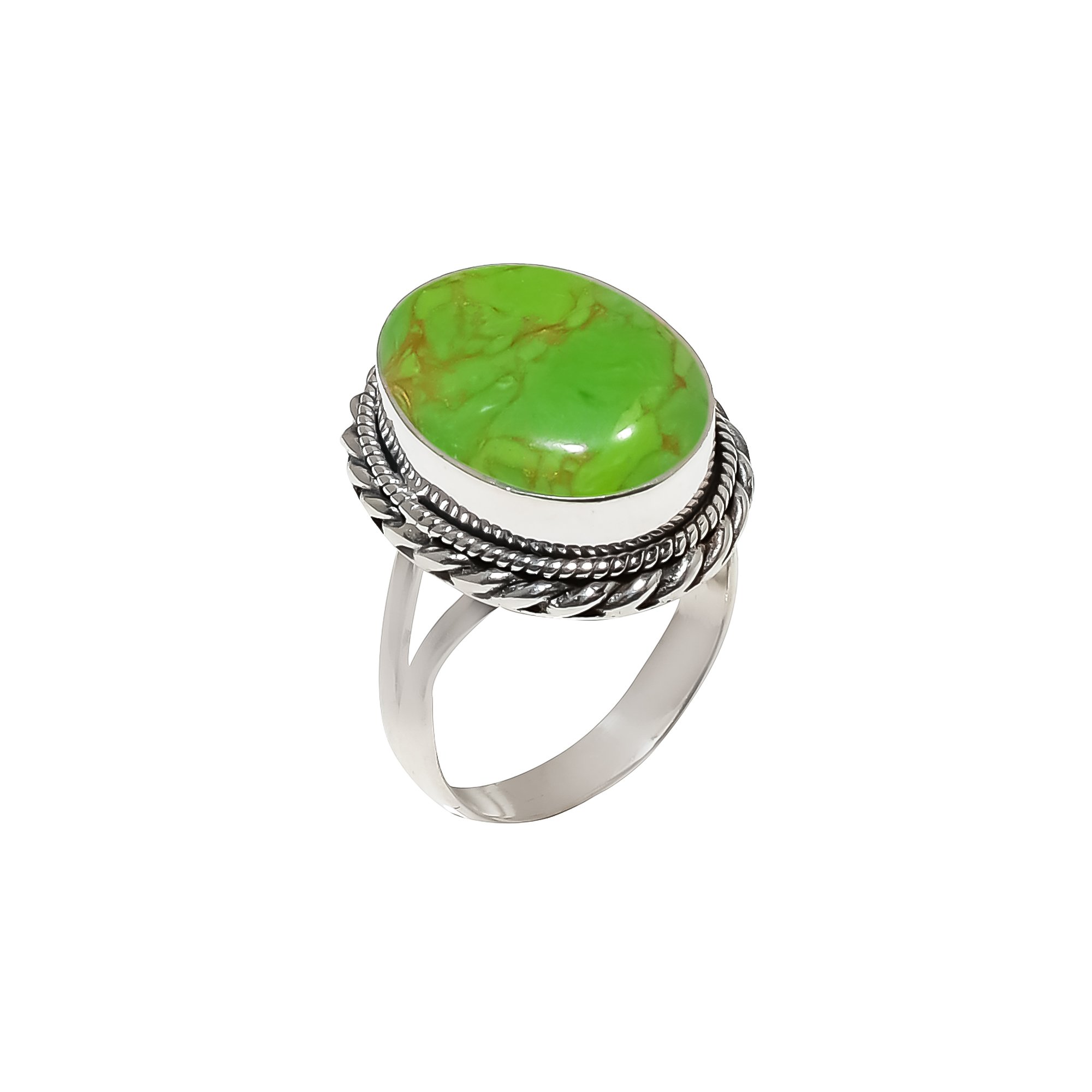 Copper Green Turquoise - Simulated 925 Sterling Silver Ring
