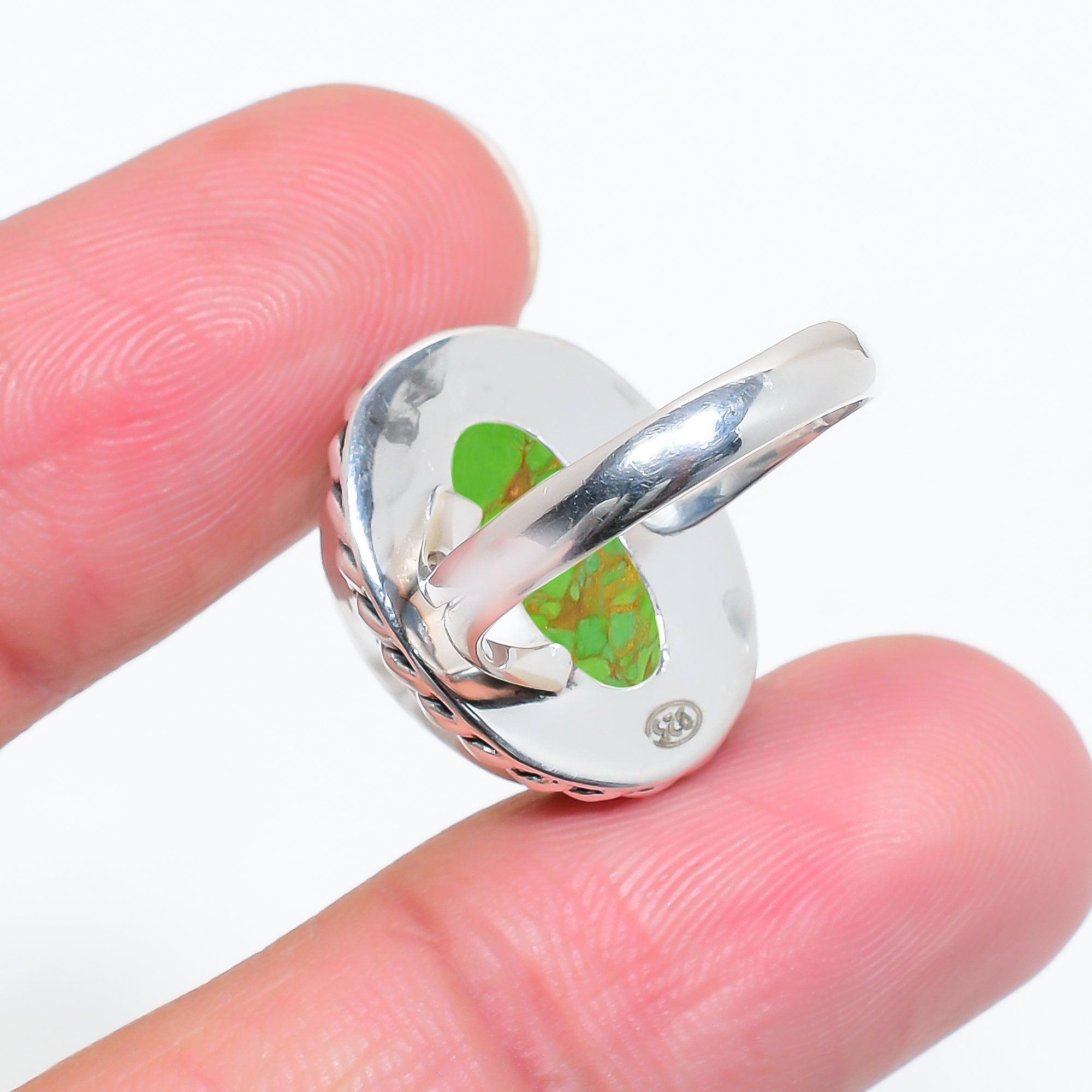Copper Green Turquoise - Simulated 925 Sterling Silver Ring