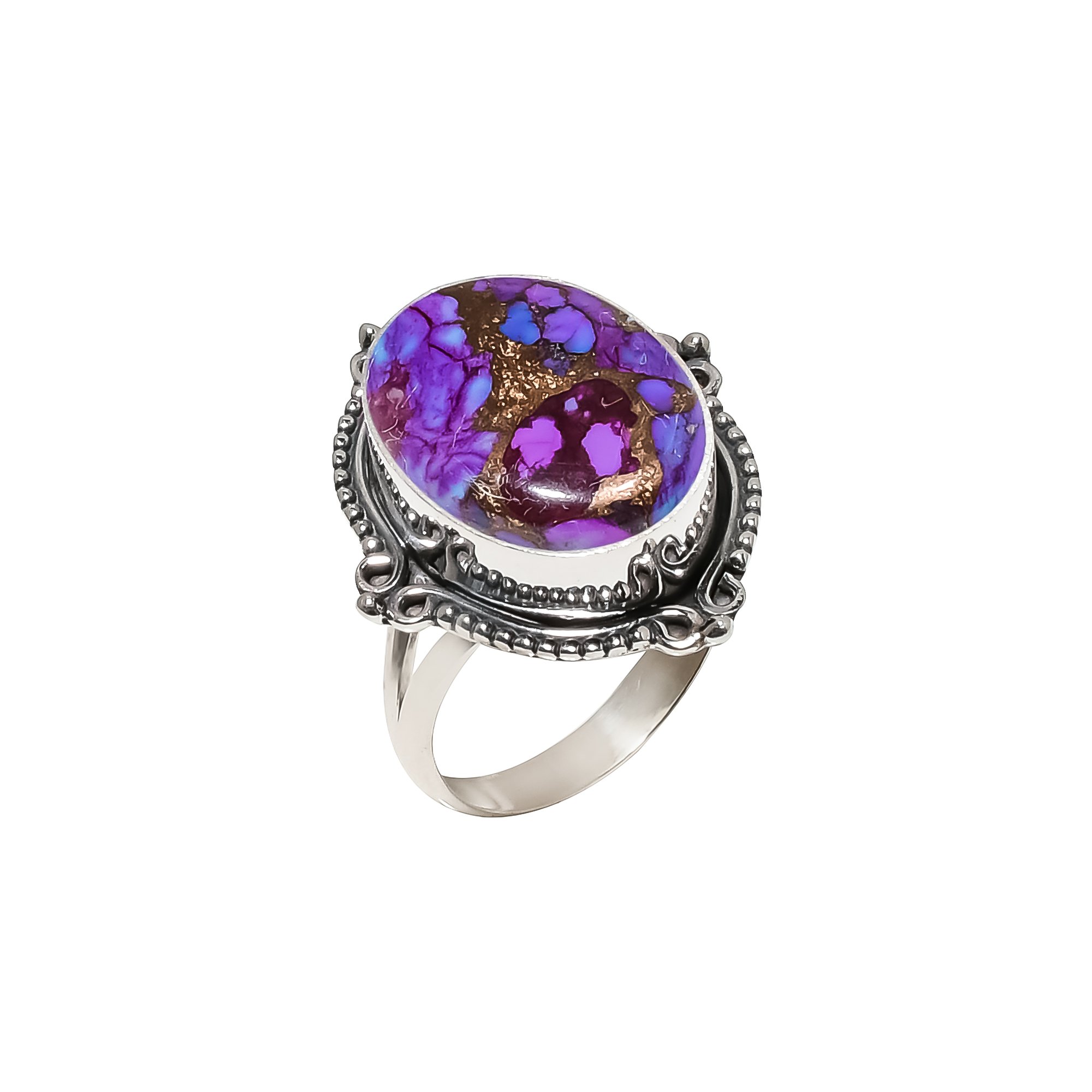 Copper Purple Turquoise 925 Sterling Silver Ring