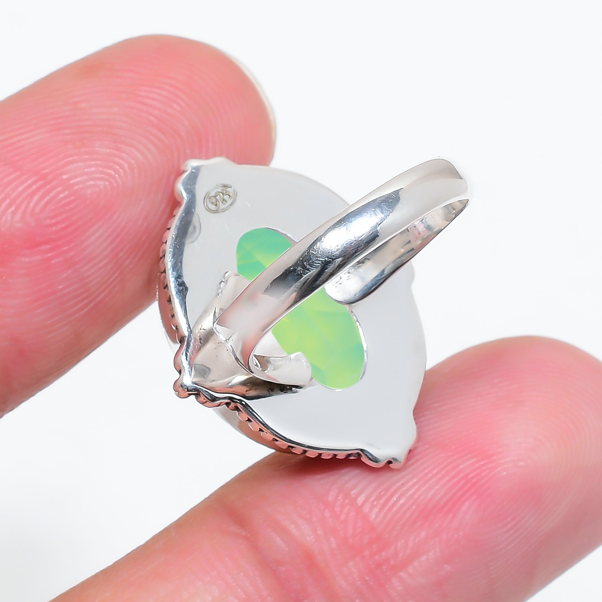 Green Milky Opal - Simulated 925 Sterling Silver Ring