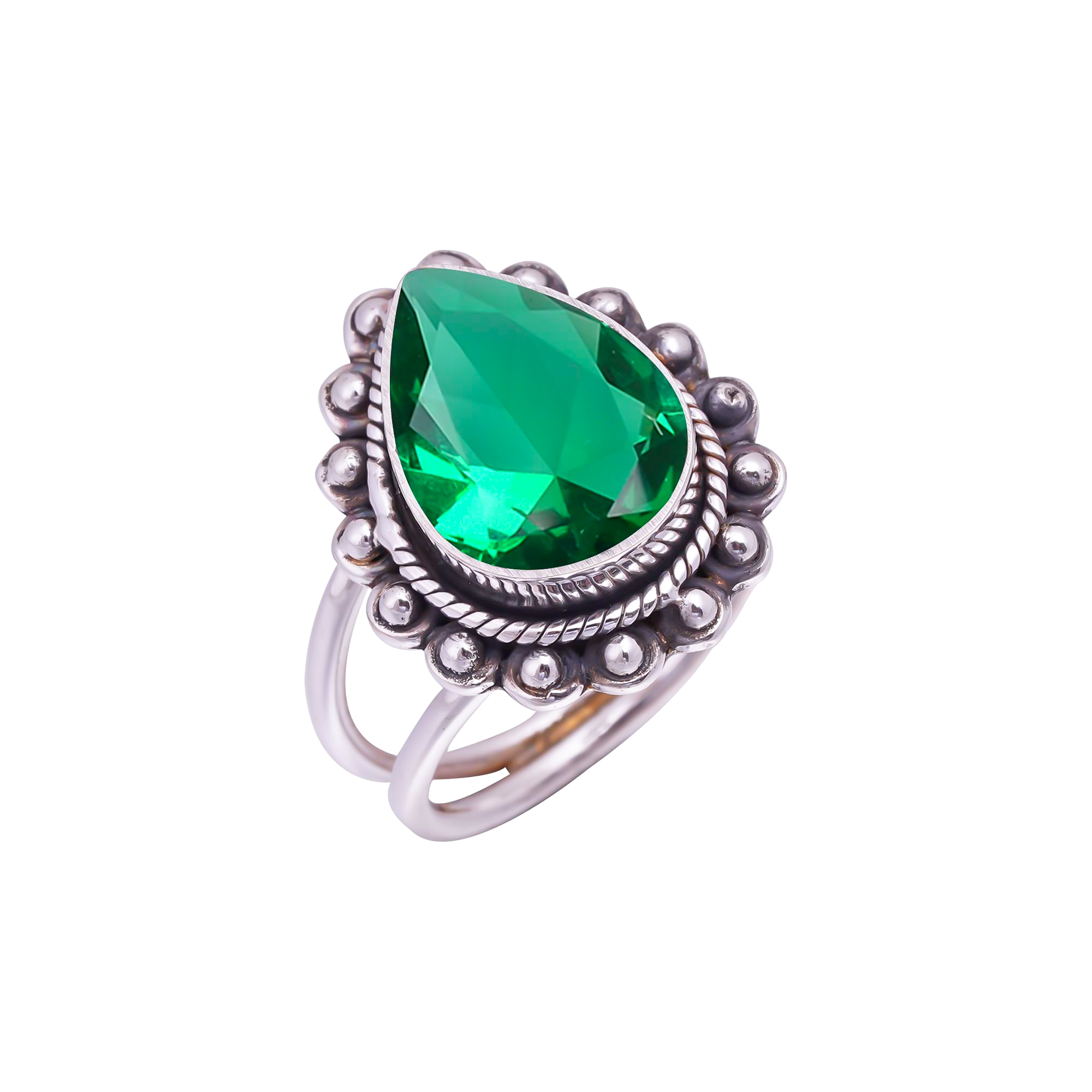 Emerald Simulated Gemstone 925 Sterling Silver Ring