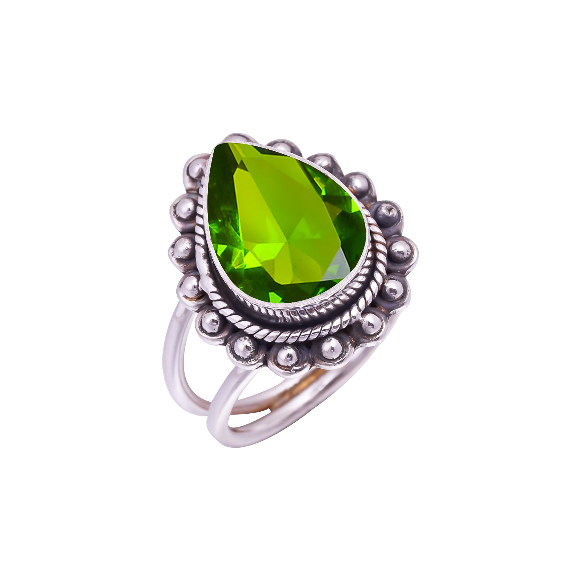 Peridot - Simulated Gemstone 925 Sterling Silver Ring