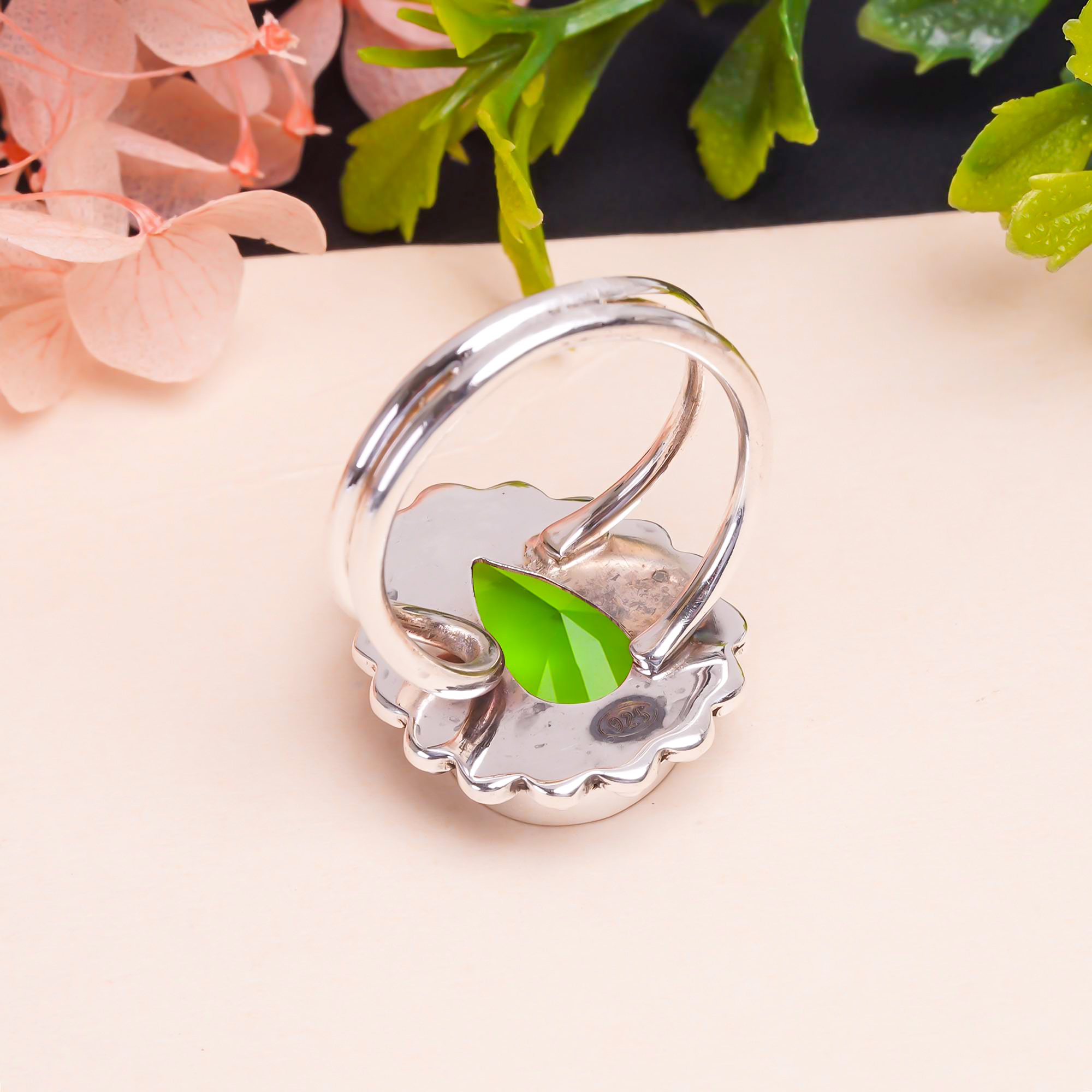Peridot - Simulated Gemstone 925 Sterling Silver Ring