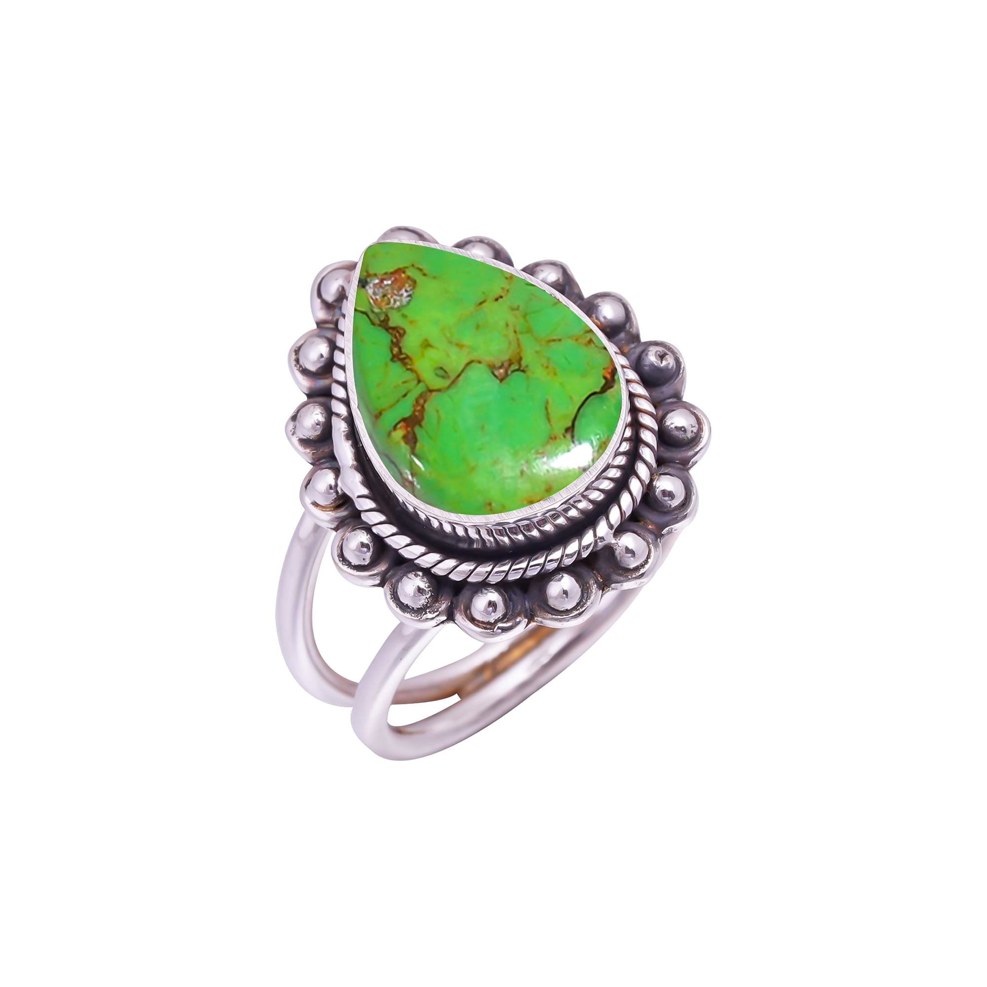 Copper Green Turquoise Gemstone 925 Sterling Silver Ring