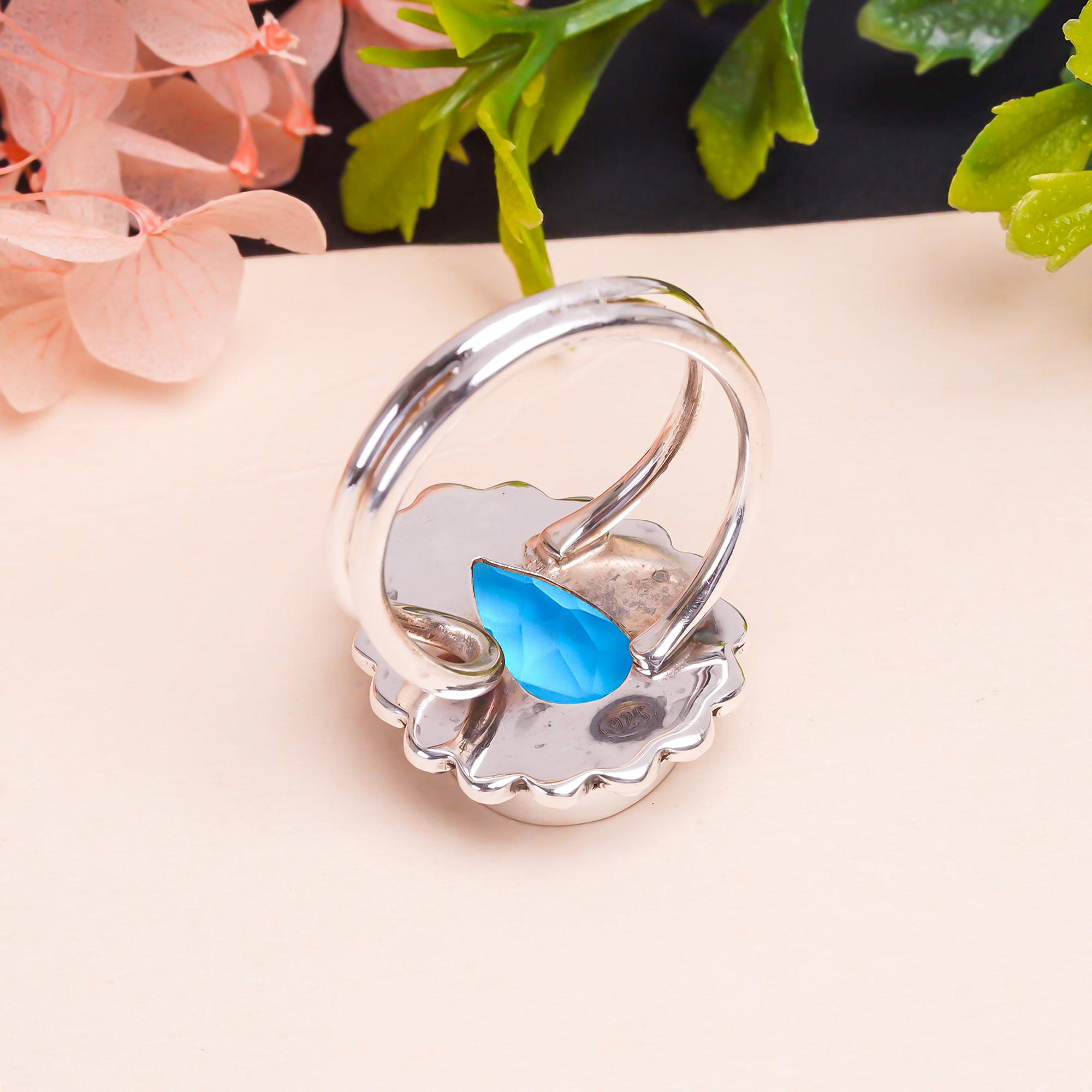 Swiss London Blue Topaz - Simulated Gemstone 925 Sterling Silver Ring