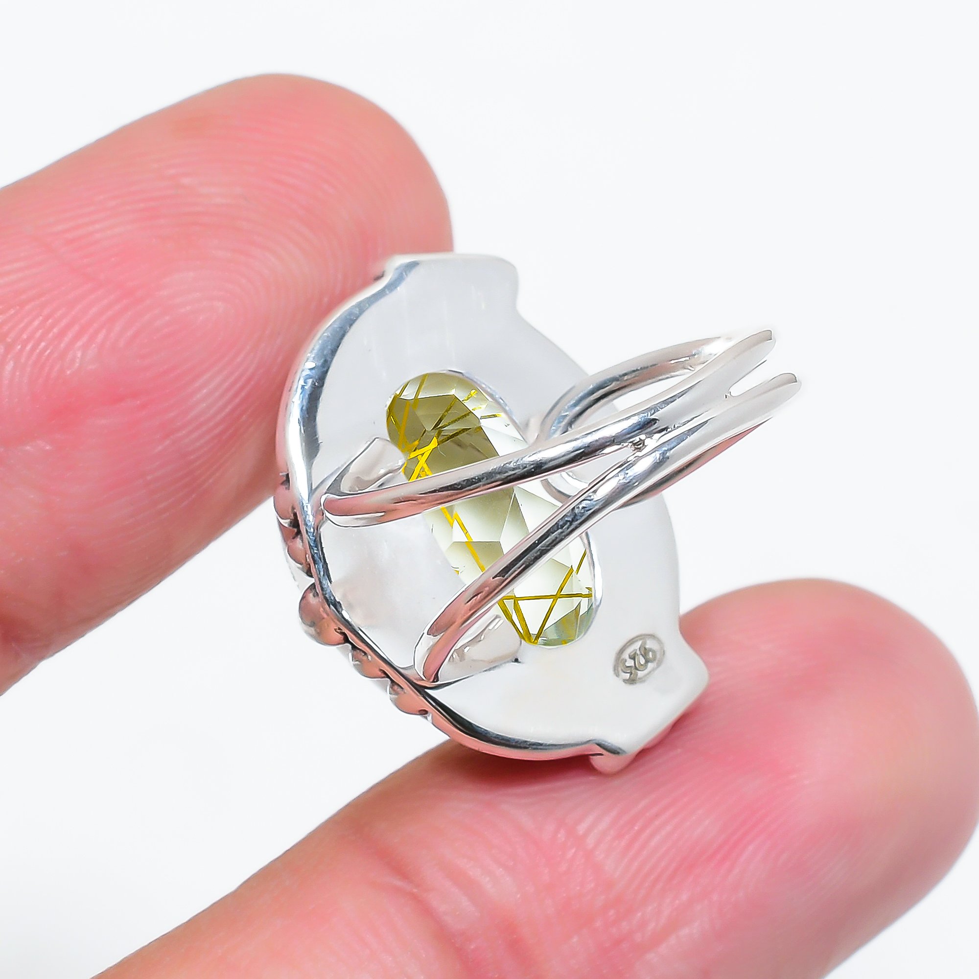 Golden Rutilated Quartz - Simulated 925 Sterling Silver Ring