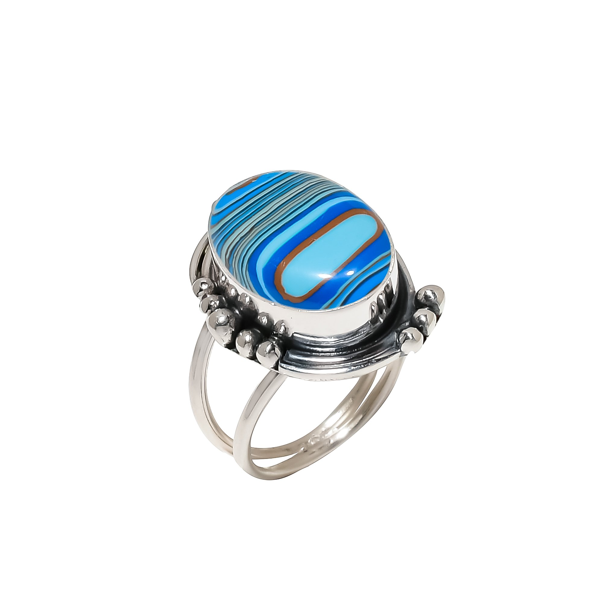 Blue Rainbow Calsilica - Simulated 925 Sterling Silver Ring