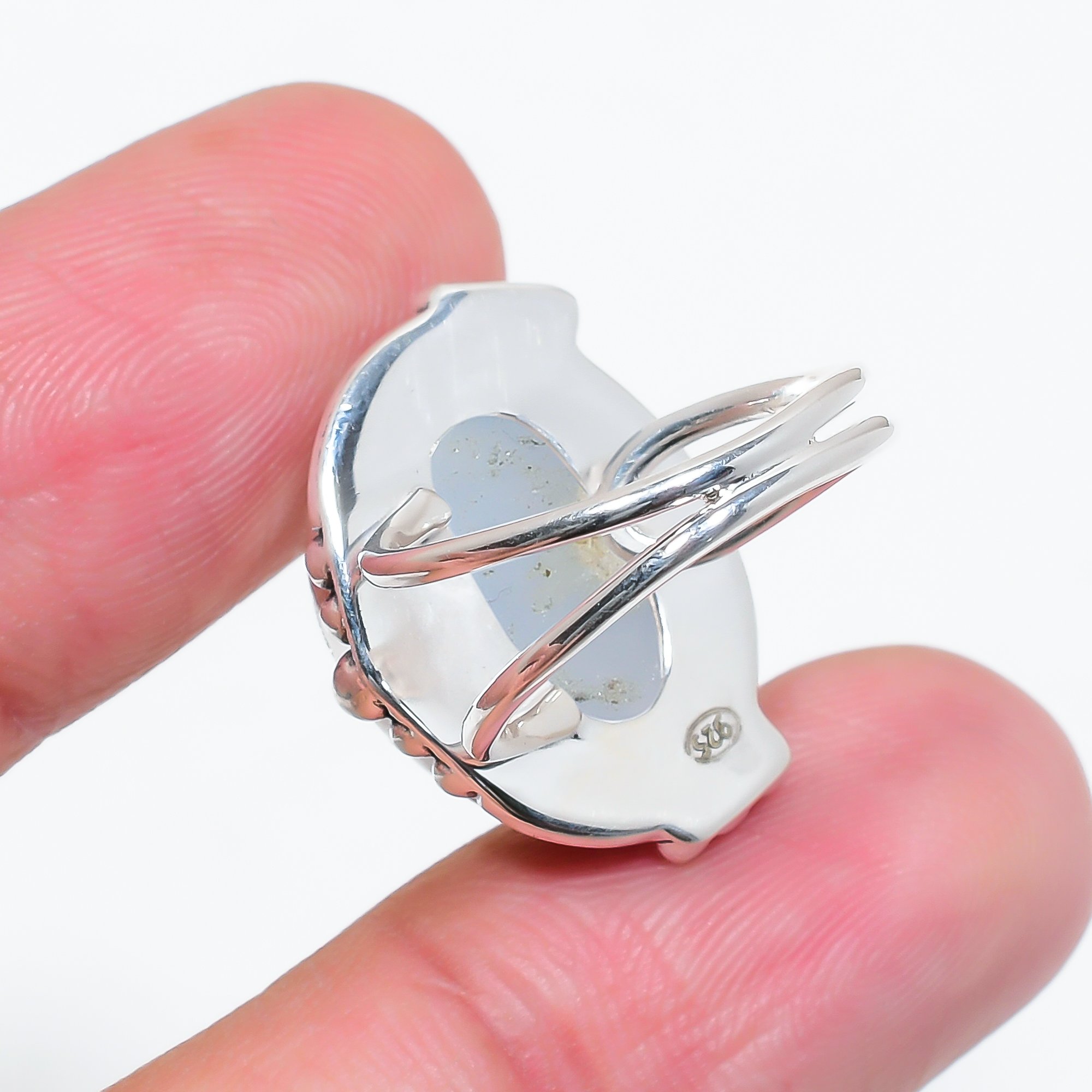 Silver Titanium Agate Drusy 925 Sterling Silver Ring