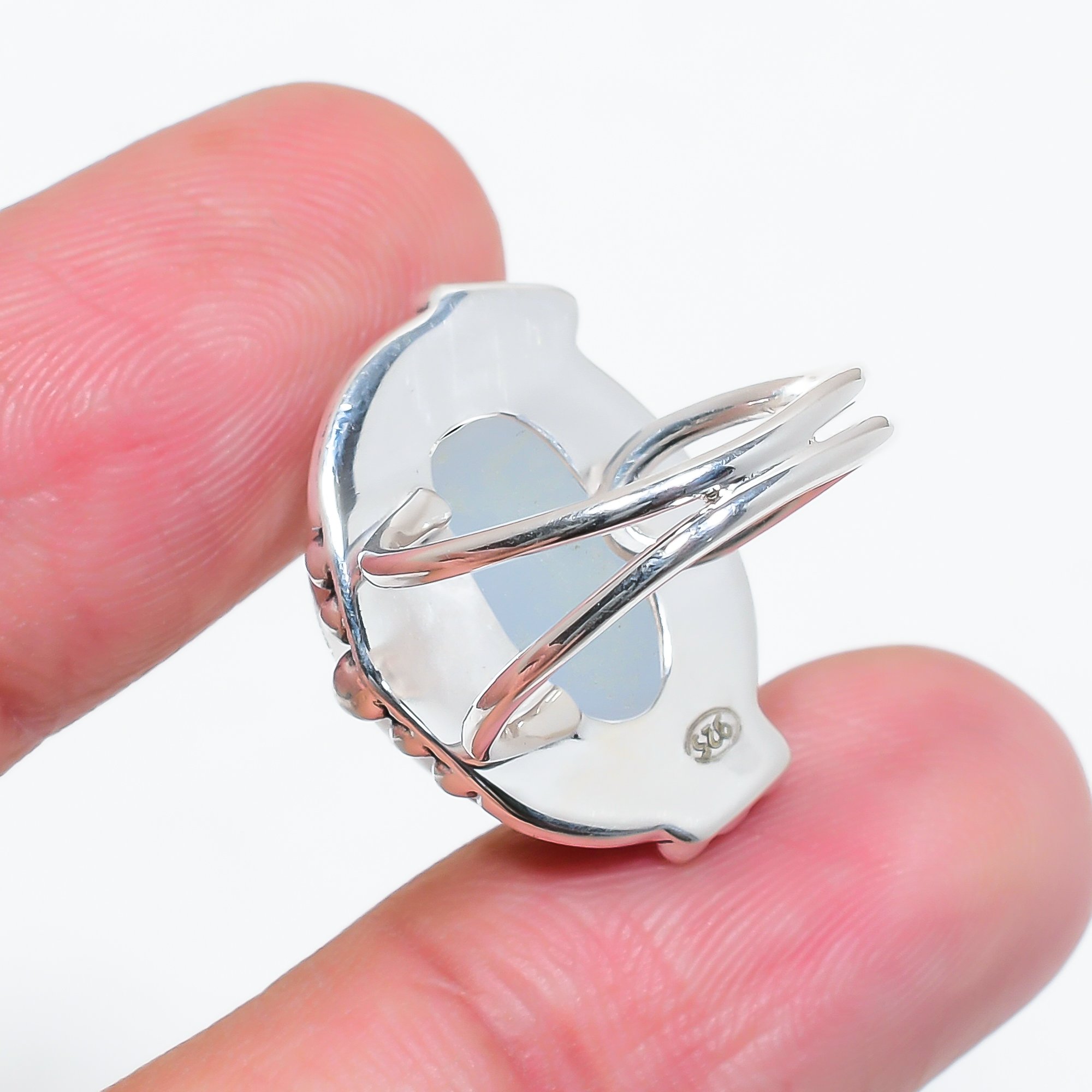 Snow White Titanium Agate Drusy 925 Sterling Silver Ring