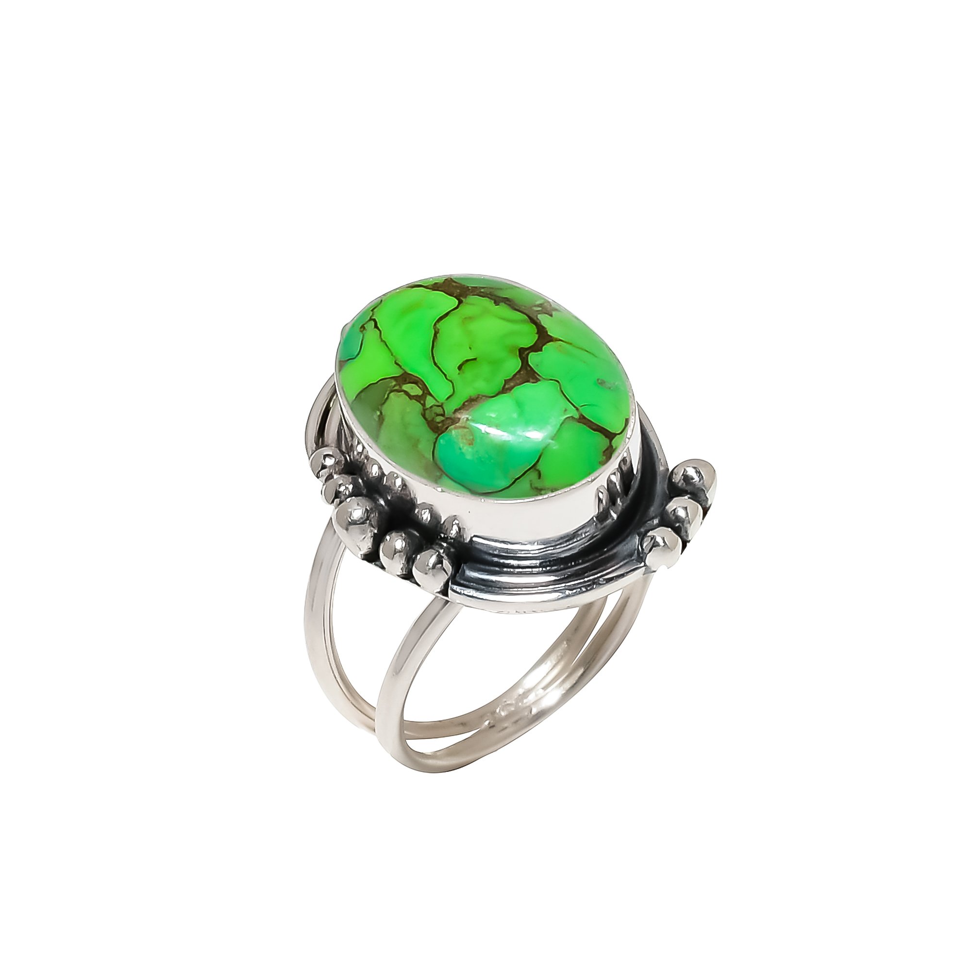 Copper Green Turquoise 925 Sterling Silver Ring