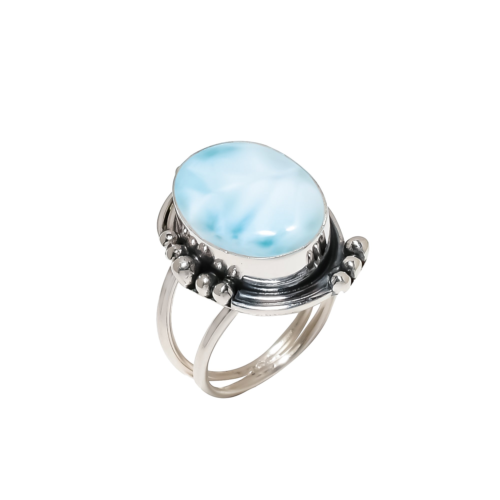 Natural Larimar / Pactolite - Dominican Republic 925 Sterling Silver Ring