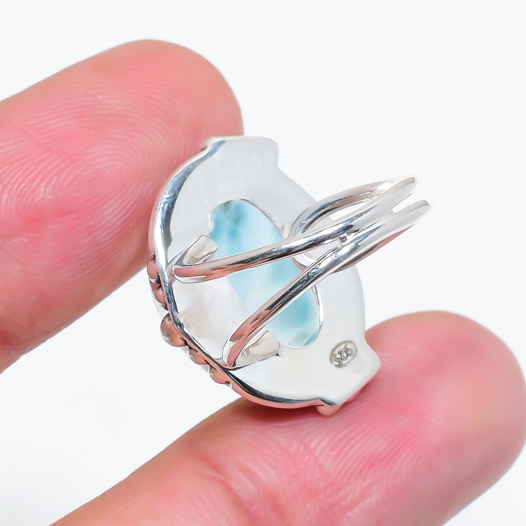 Natural Larimar / Pactolite - Dominican Republic 925 Sterling Silver Ring