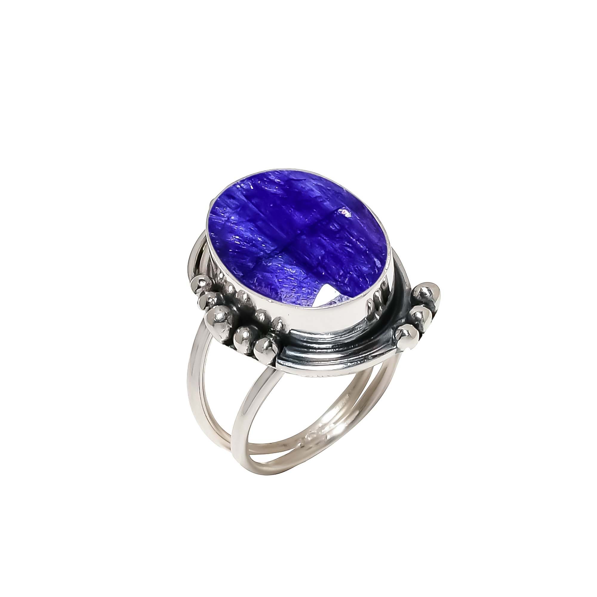 Blue Sapphire - Dyed Quartz 925 Sterling Silver Ring