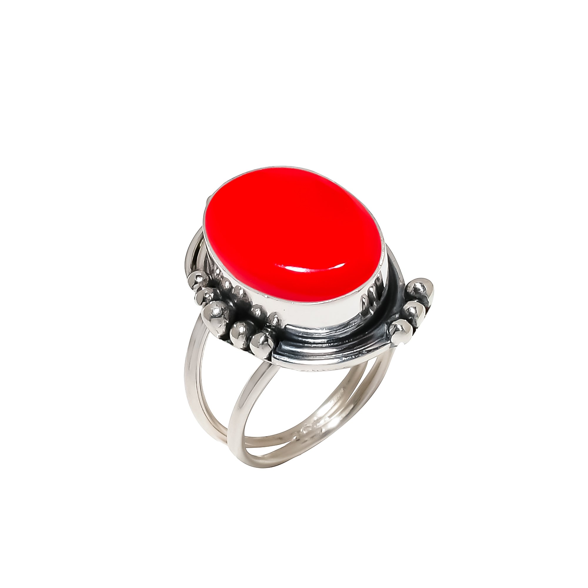 Red Coral - Simulated 925 Sterling Silver Ring