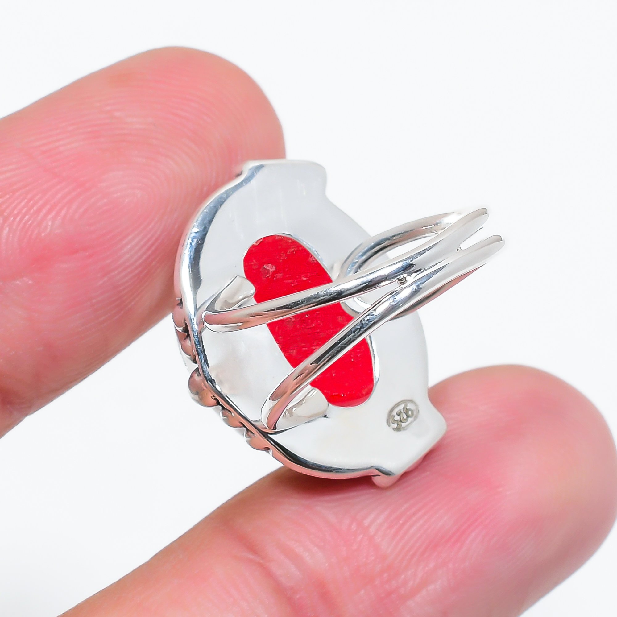 Red Coral - Simulated 925 Sterling Silver Ring
