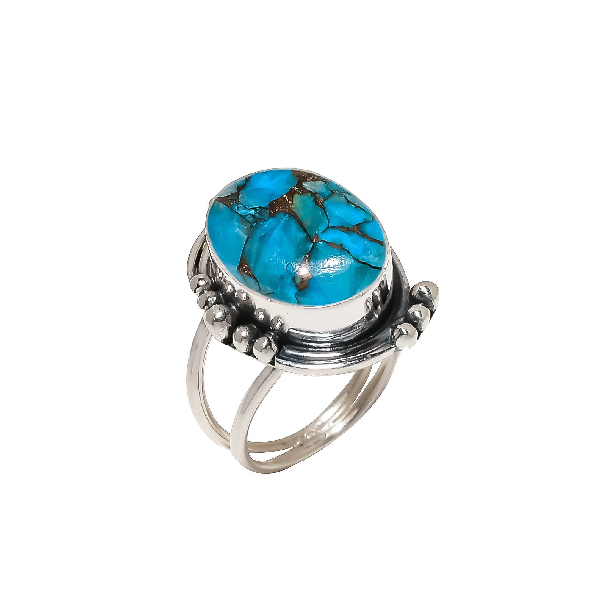 Copper Blue Turquoise 925 Sterling Silver Ring