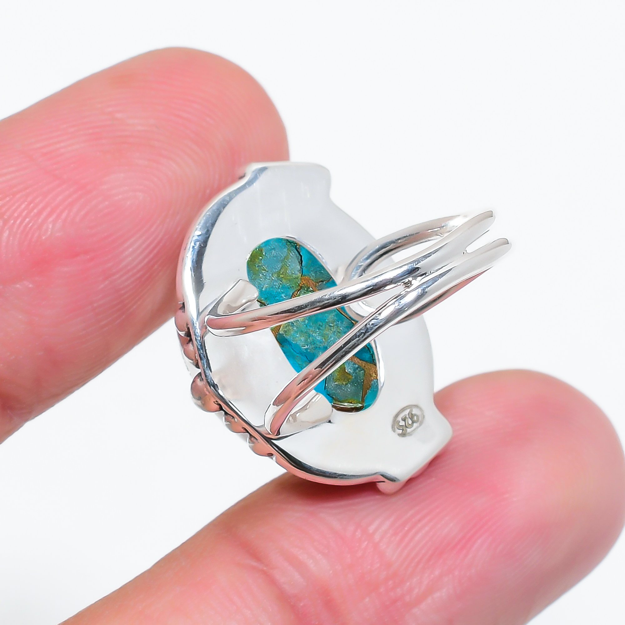 Copper Blue Turquoise 925 Sterling Silver Ring