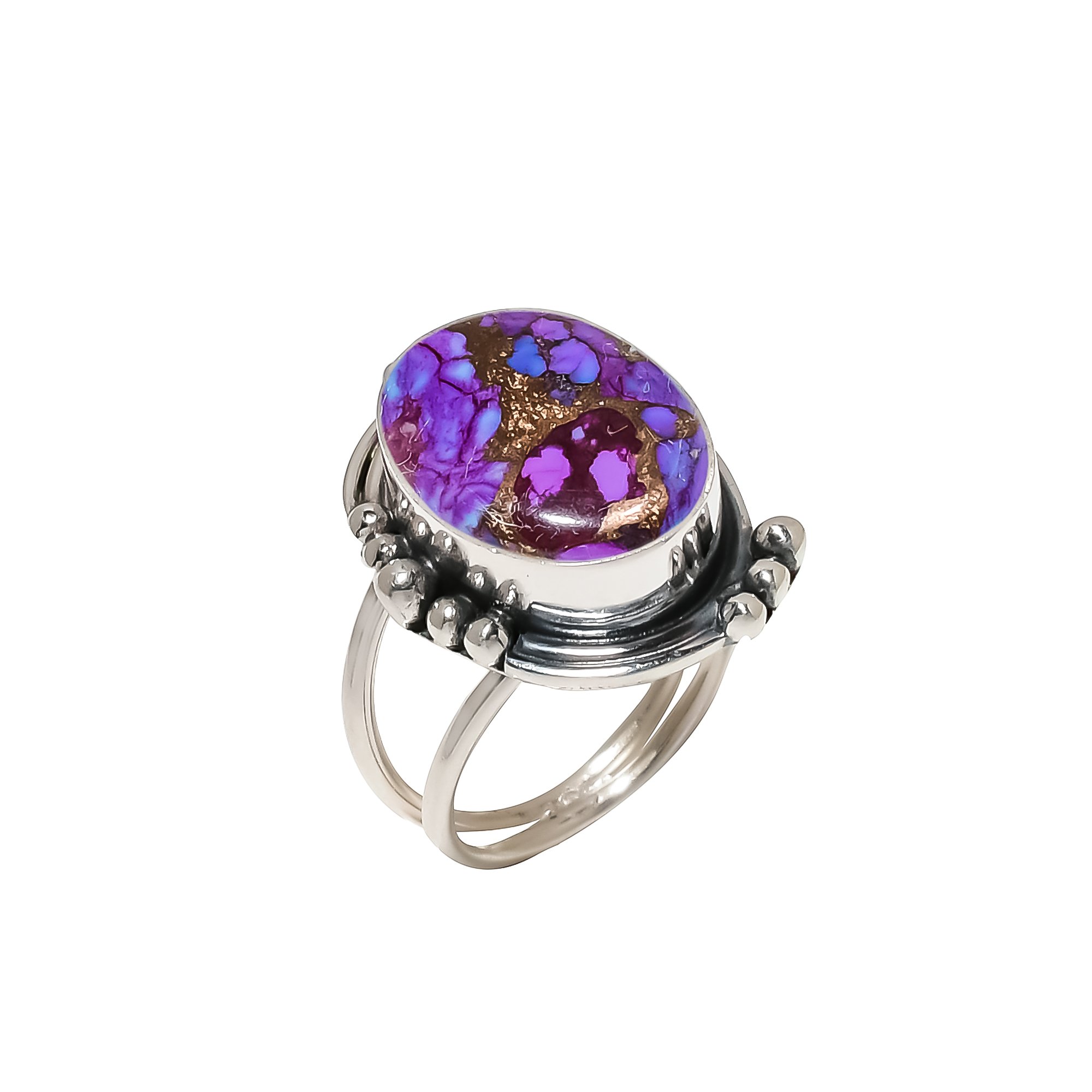 Copper Purple Turquoise 925 Sterling Silver Ring