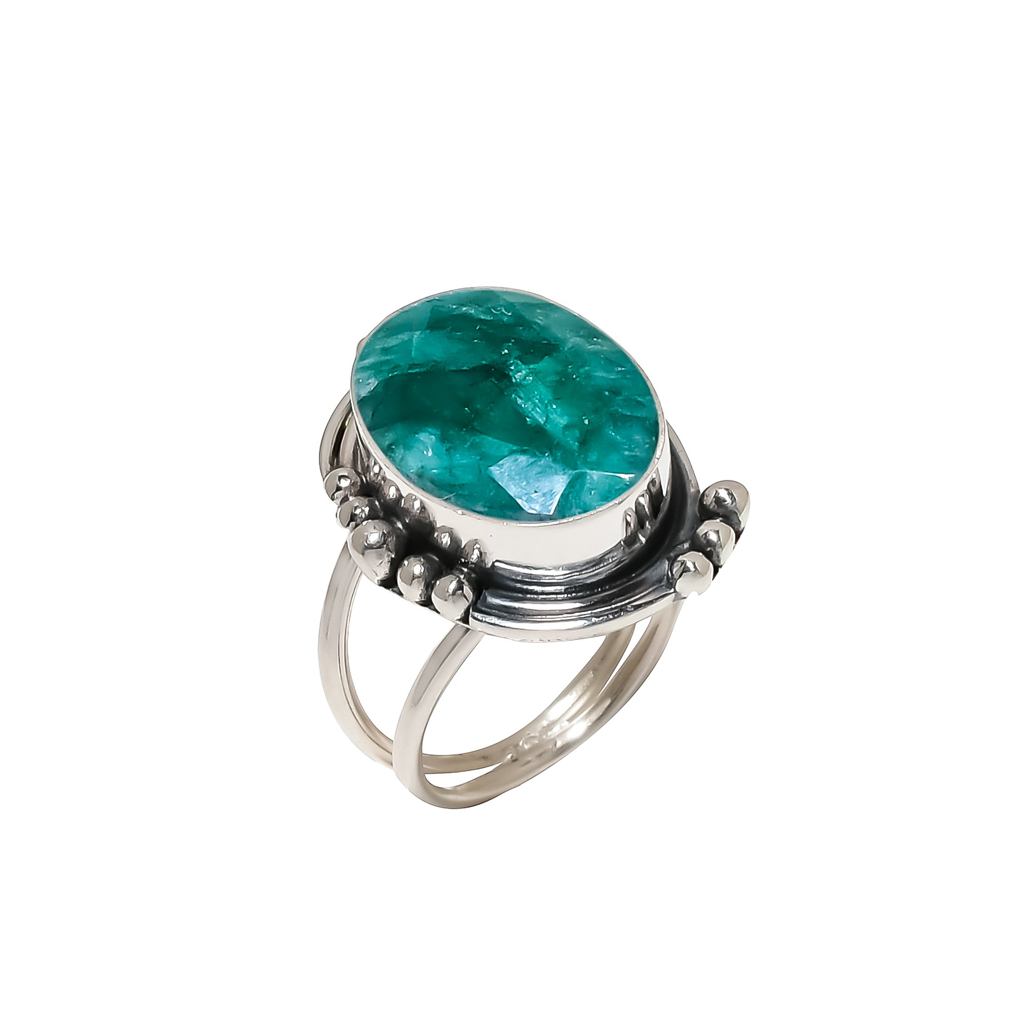 Emerlad - Dyed Quartz 925 Sterling Silver Ring