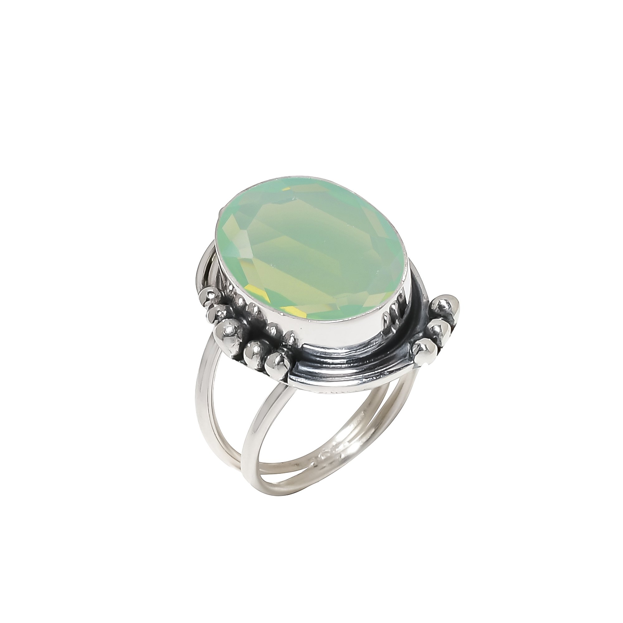 Green Milky Opal - Simulated 925 Sterling Silver Ring