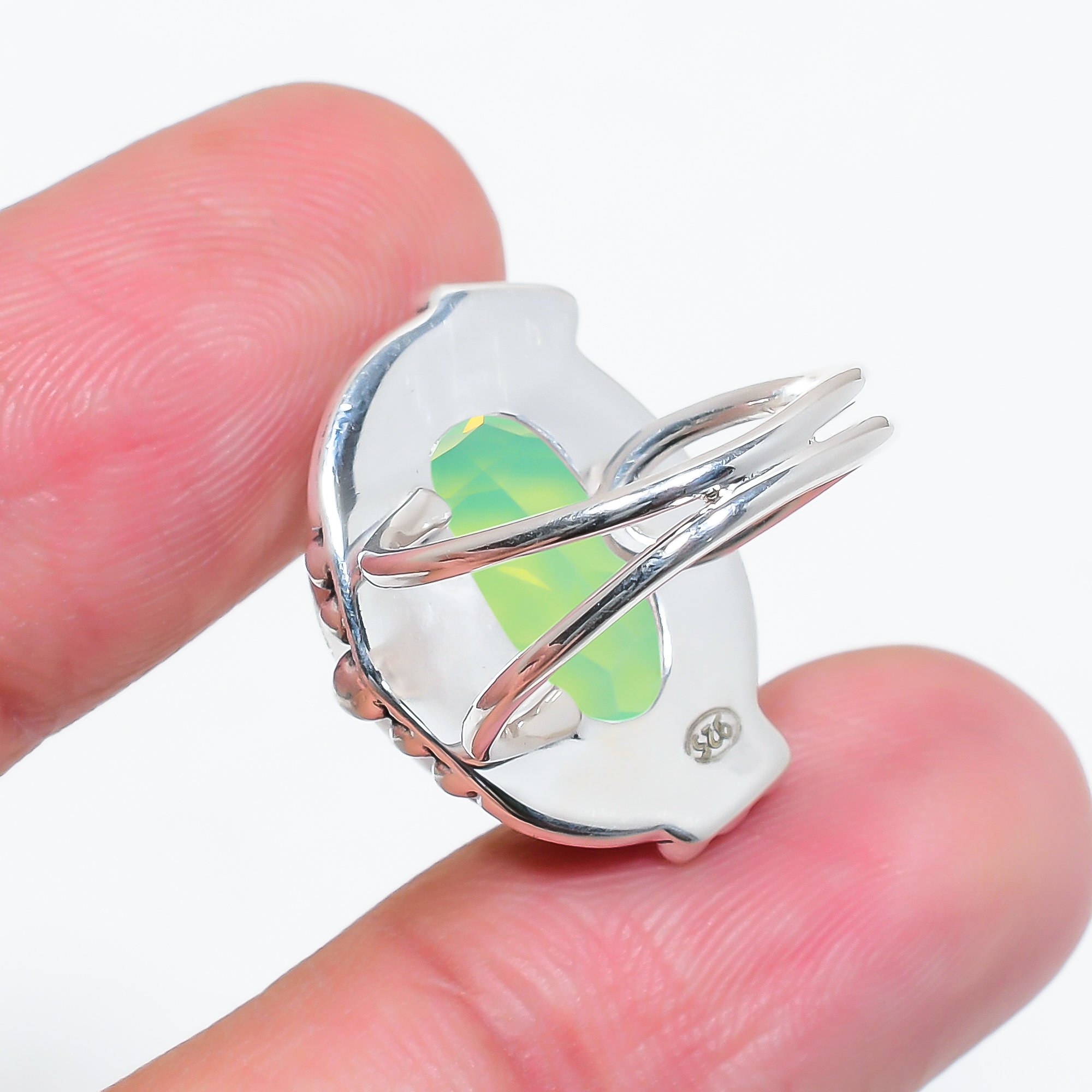 Green Milky Opal - Simulated 925 Sterling Silver Ring