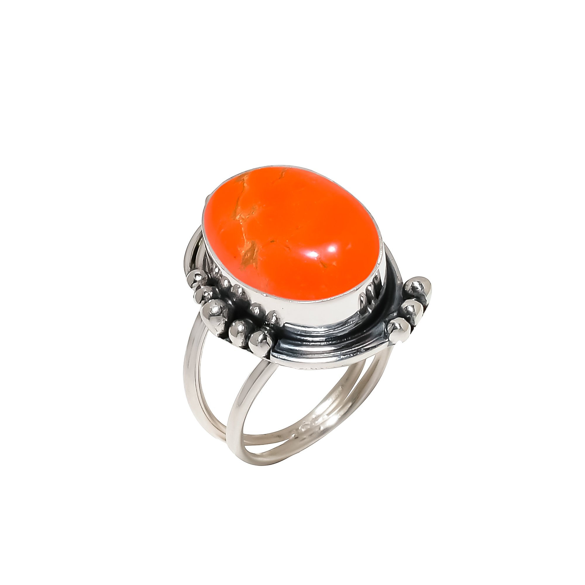 Red Copper Red Turquoise - Simulated 925 Sterling Silver Ring