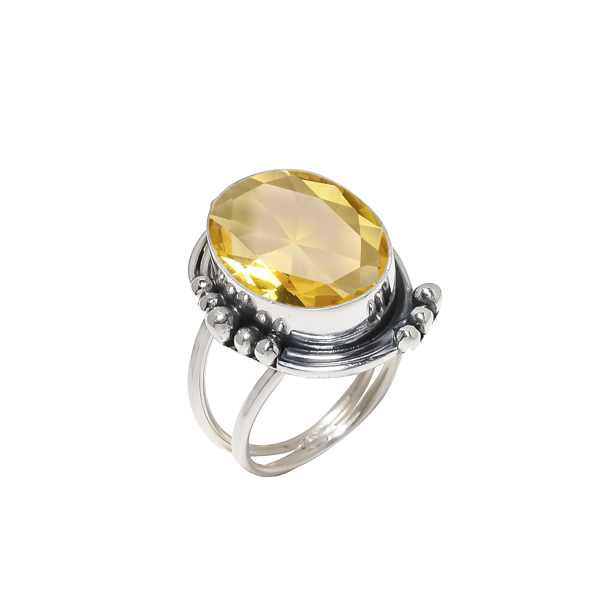 Lemon Quartz - Simulated 925 Sterling Silver Ring