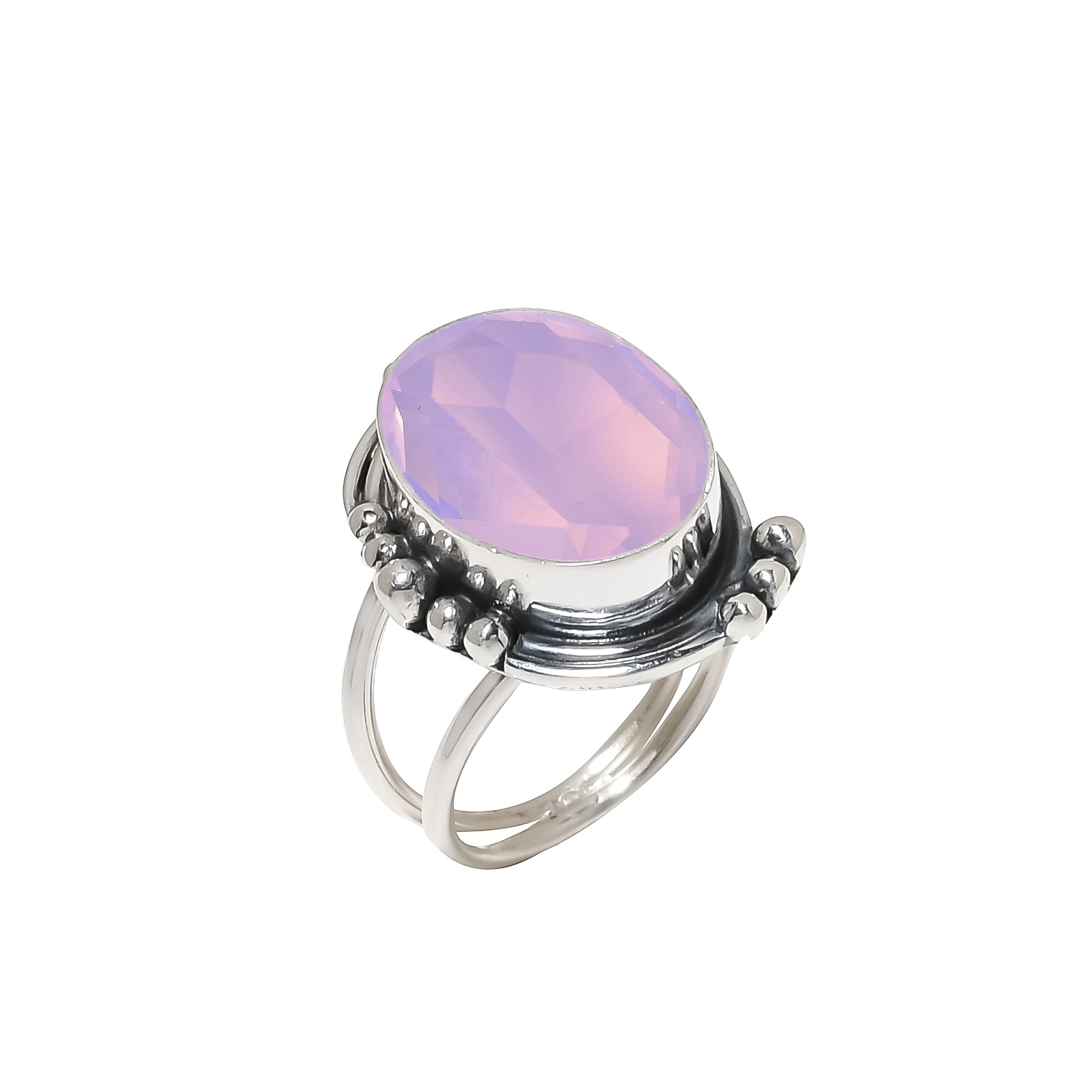 Milky Pink Opal - Simulated 925 Sterling Silver Ring