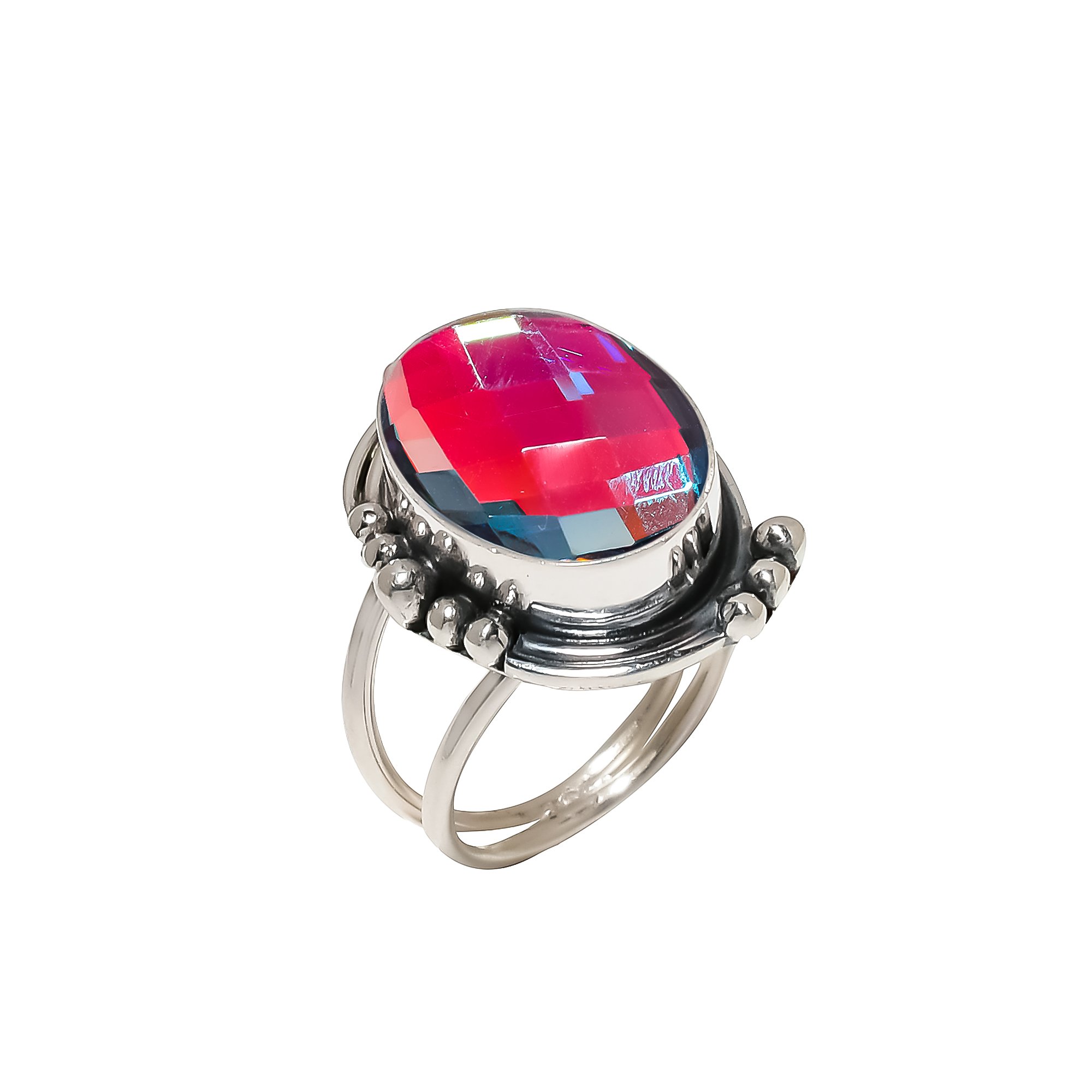 Black Rainbow Mystic Fire Topaz - Simulated 925 Sterling Silver Ring