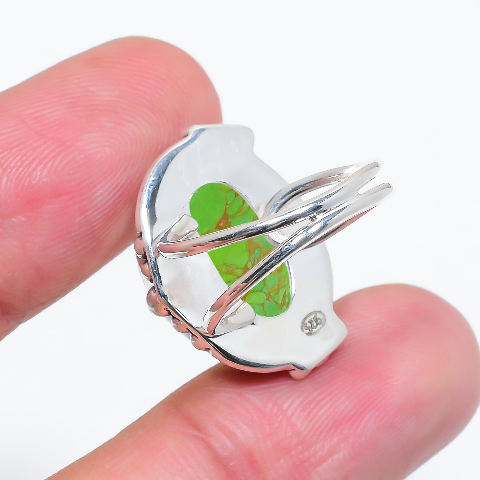 Copper Green Turquoise - Simulated 925 Sterling Silver Ring