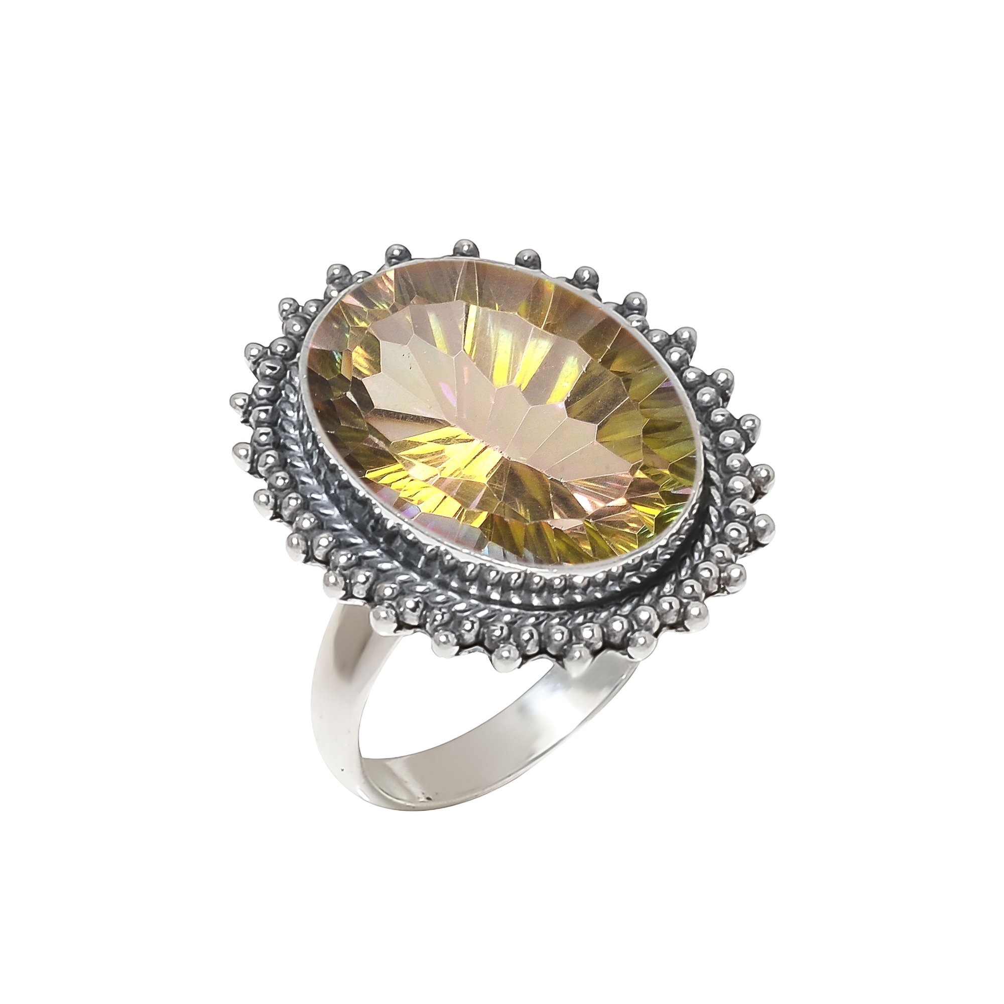 Golden Rainbow Mystic Fire Topaz - Simulated 925 Sterling Silver Ring