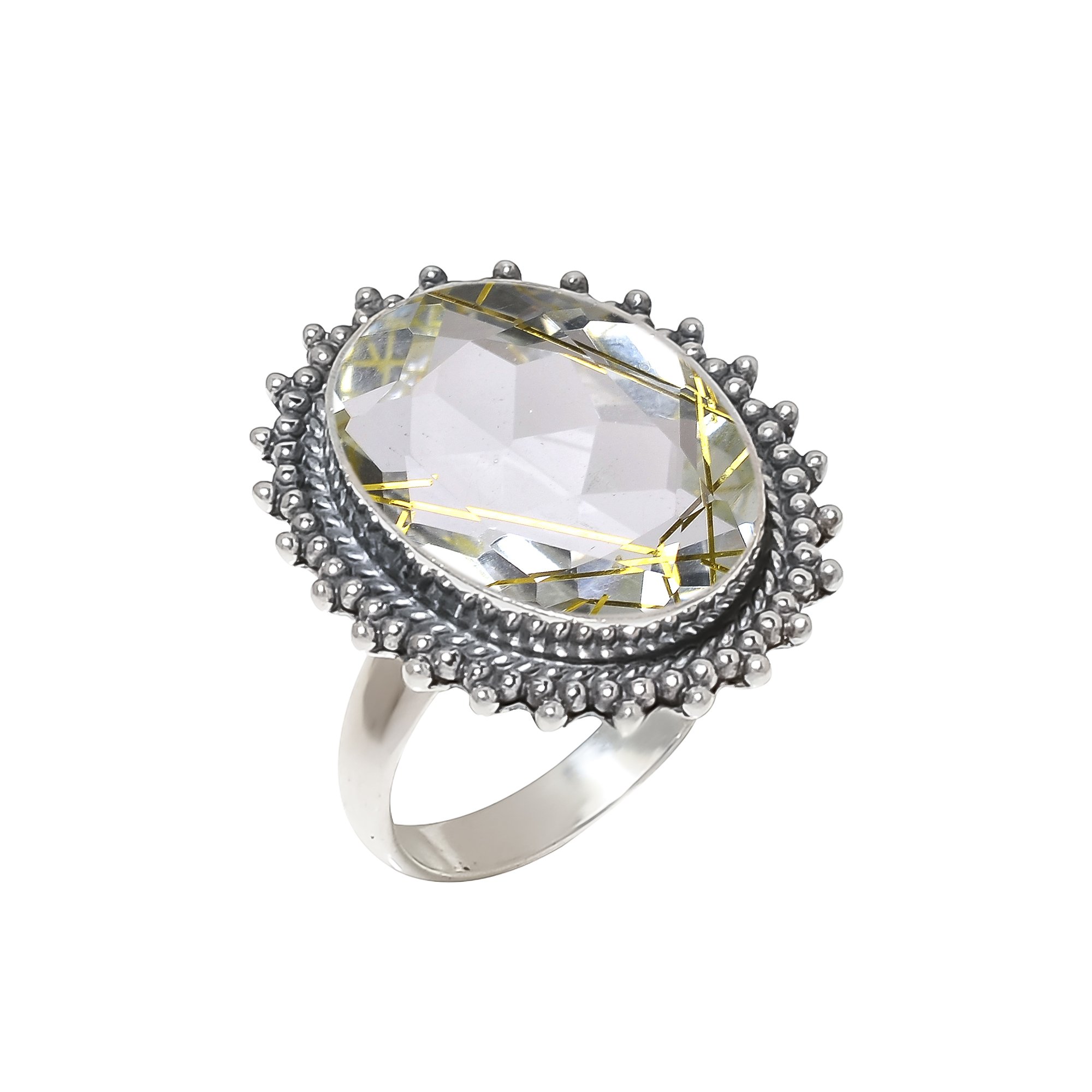 Golden Rutilated Quartz - Simulated 925 Sterling Silver Ring