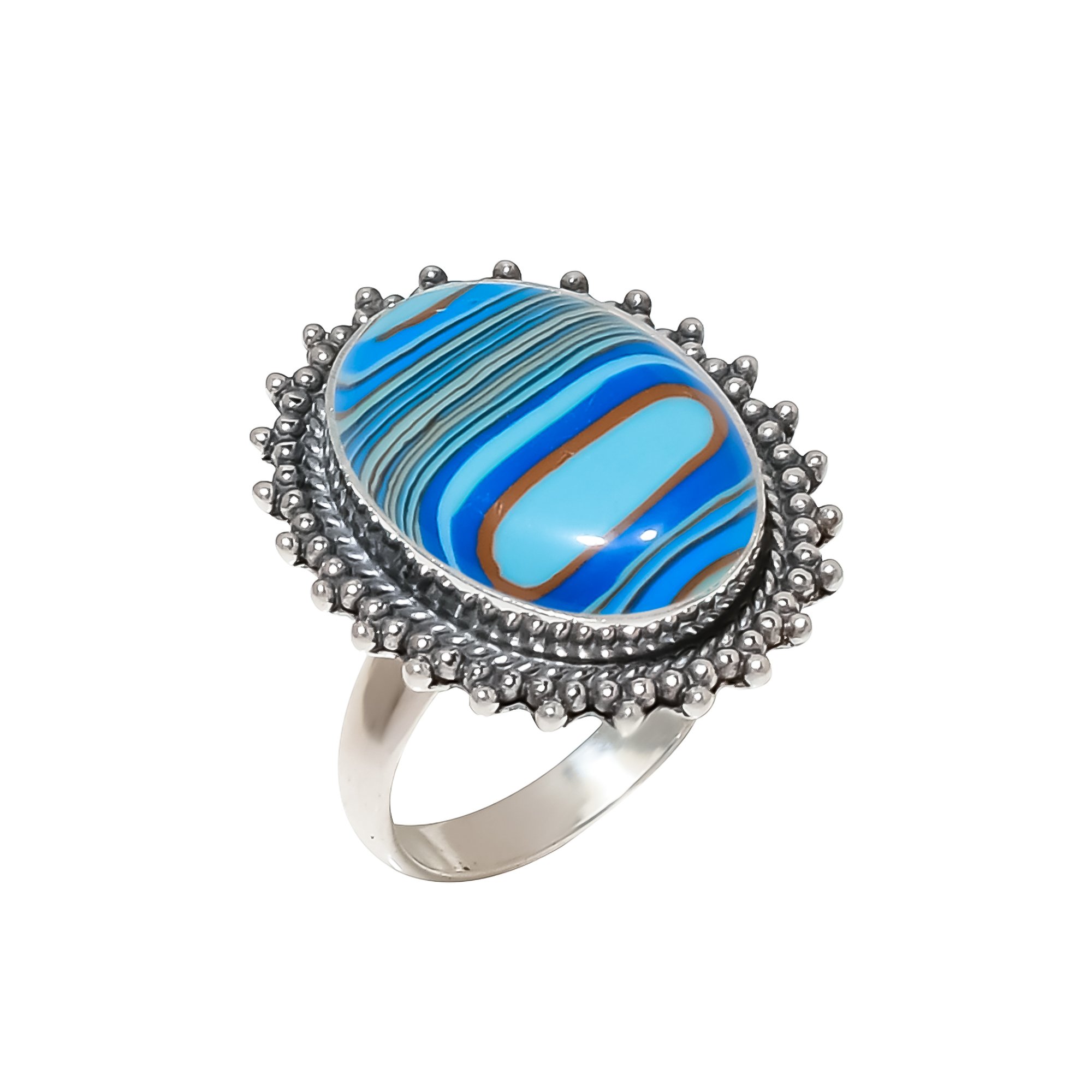 Blue Rainbow Calsilica - Simulated 925 Sterling Silver Ring