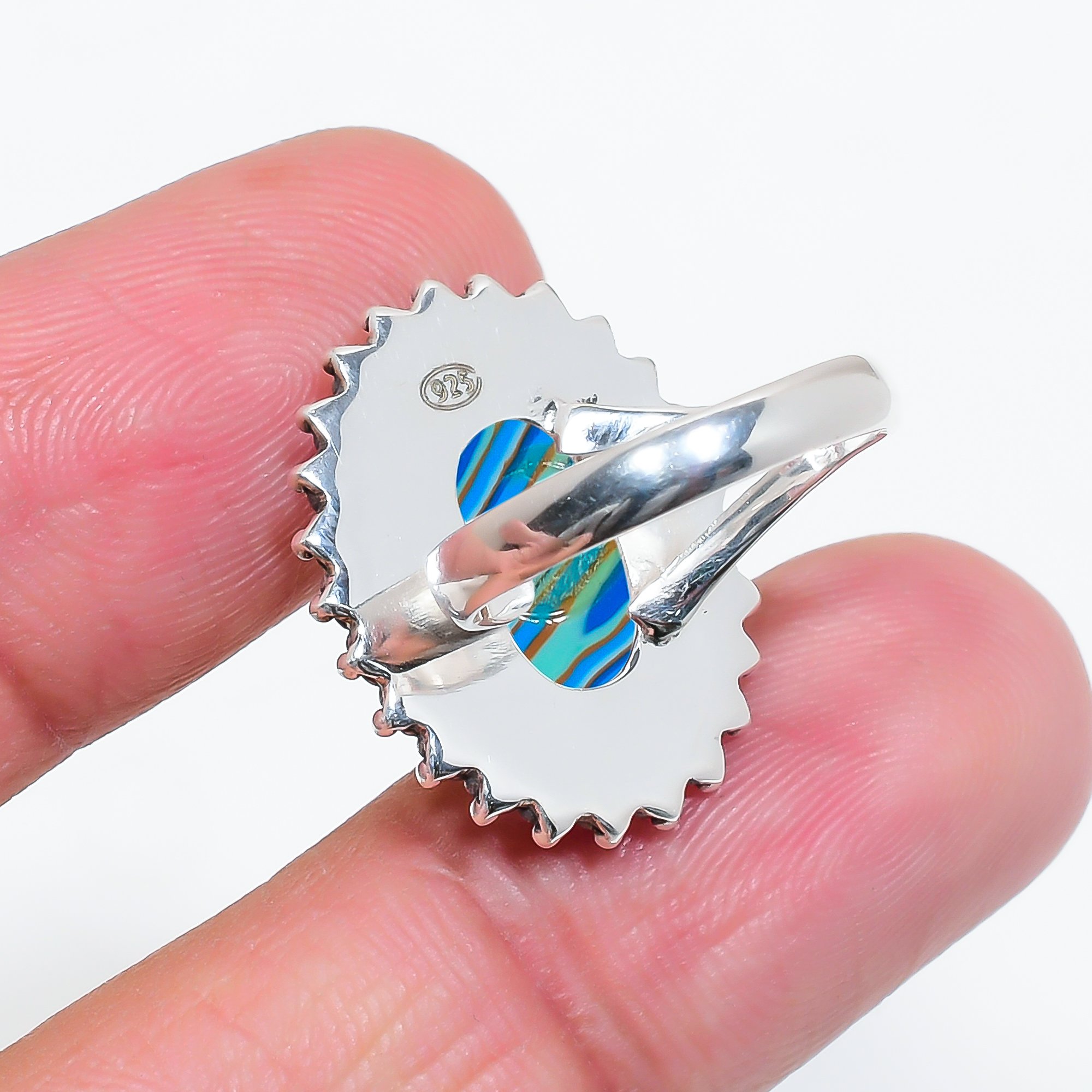 Blue Rainbow Calsilica - Simulated 925 Sterling Silver Ring