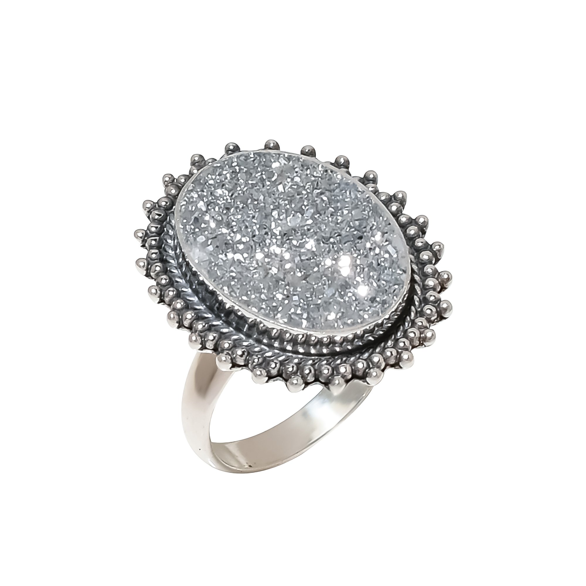 Silver Titanium Agate Drusy 925 Sterling Silver Ring