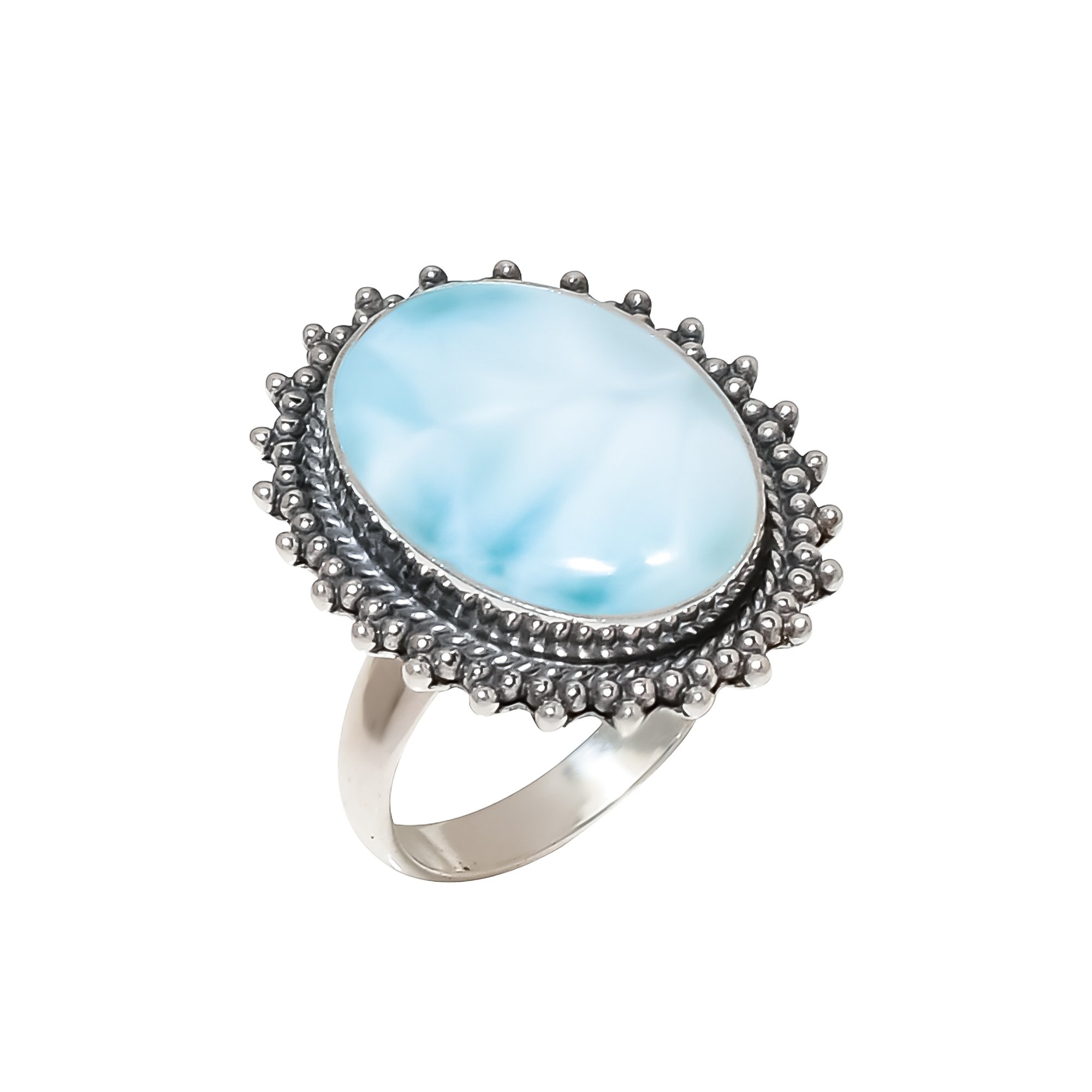 Natural Larimar / Pactolite - Dominican Republic 925 Sterling Silver Ring