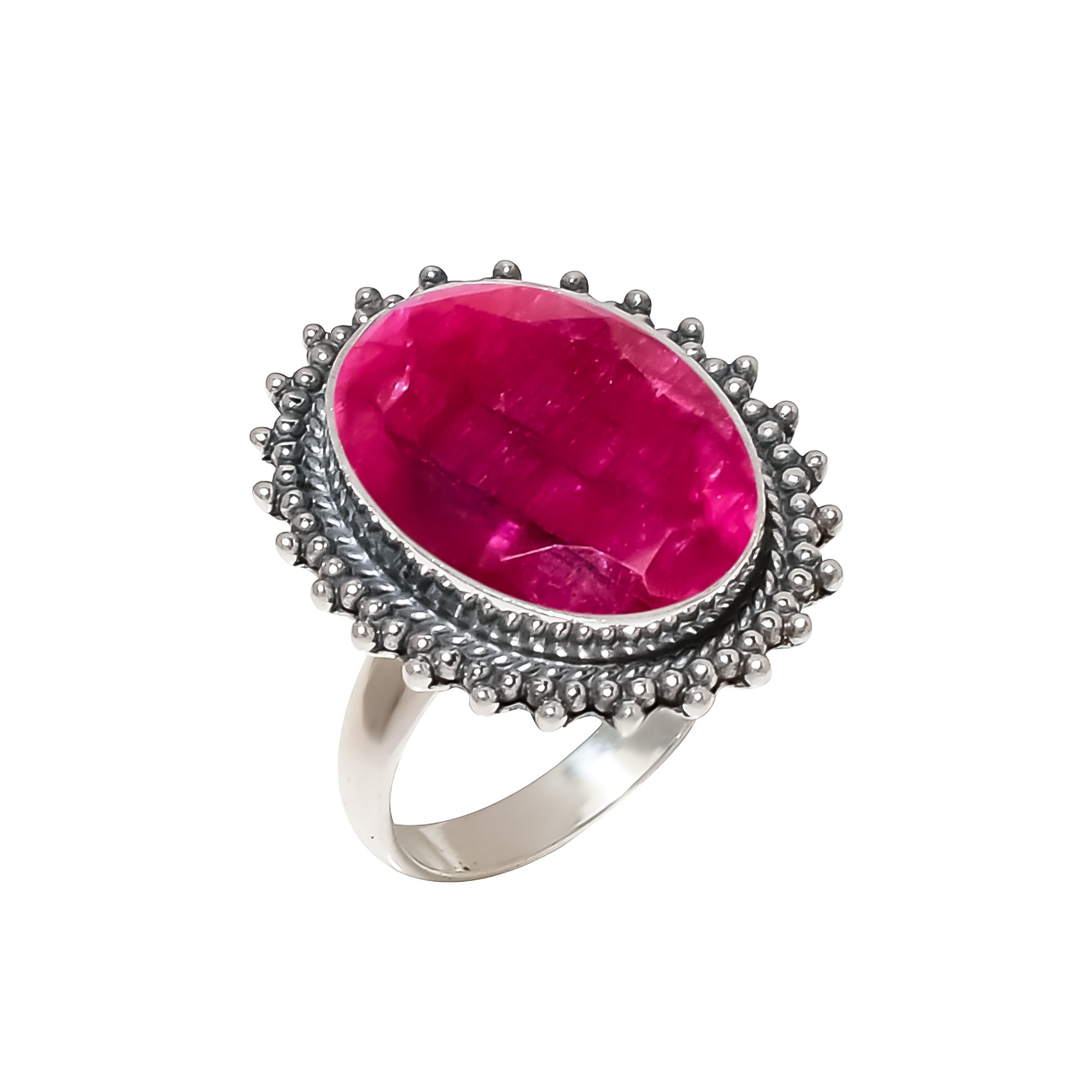 Ruby - Dyed Quartz 925 Sterling Silver Ring
