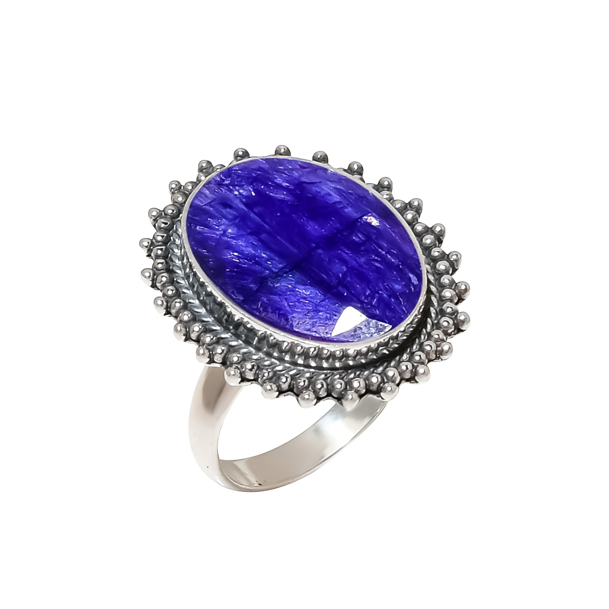 Blue Sapphire - Dyed Quartz 925 Sterling Silver Ring
