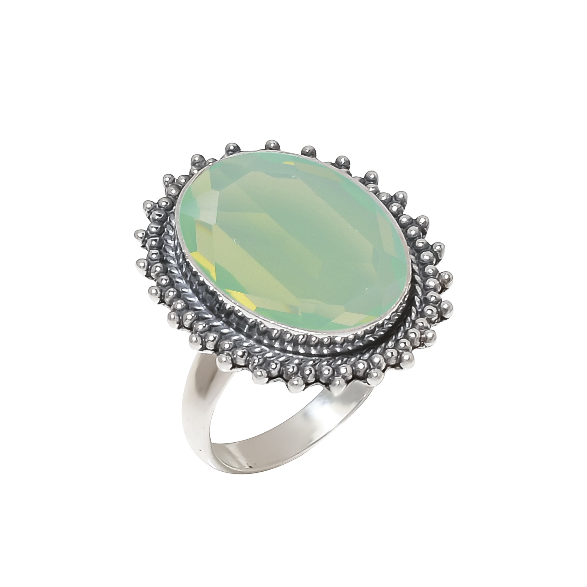 Green Milky Opal - Simulated 925 Sterling Silver Ring