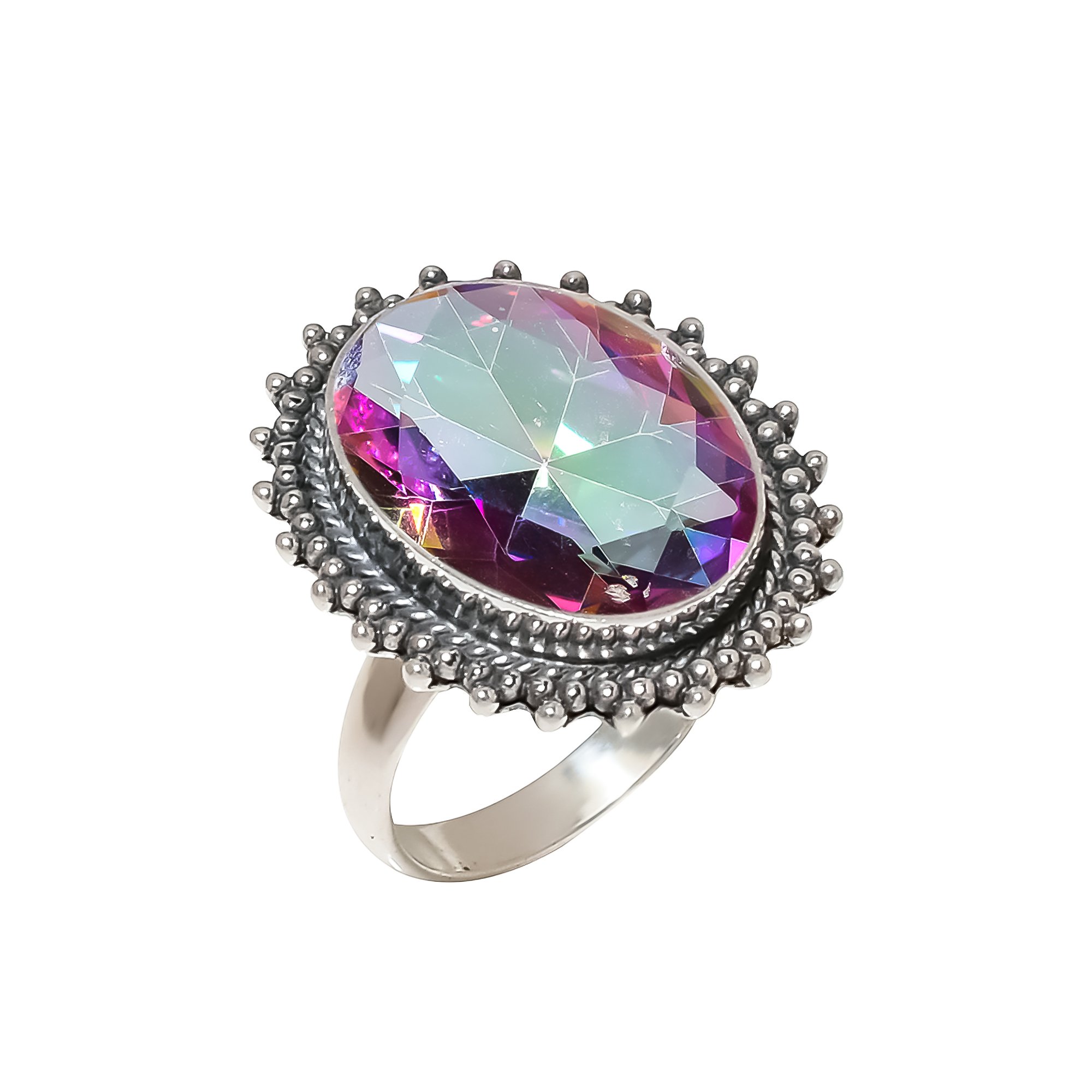 Rainbow Mystic Fire Topaz - Simulated 925 Sterling Silver Ring