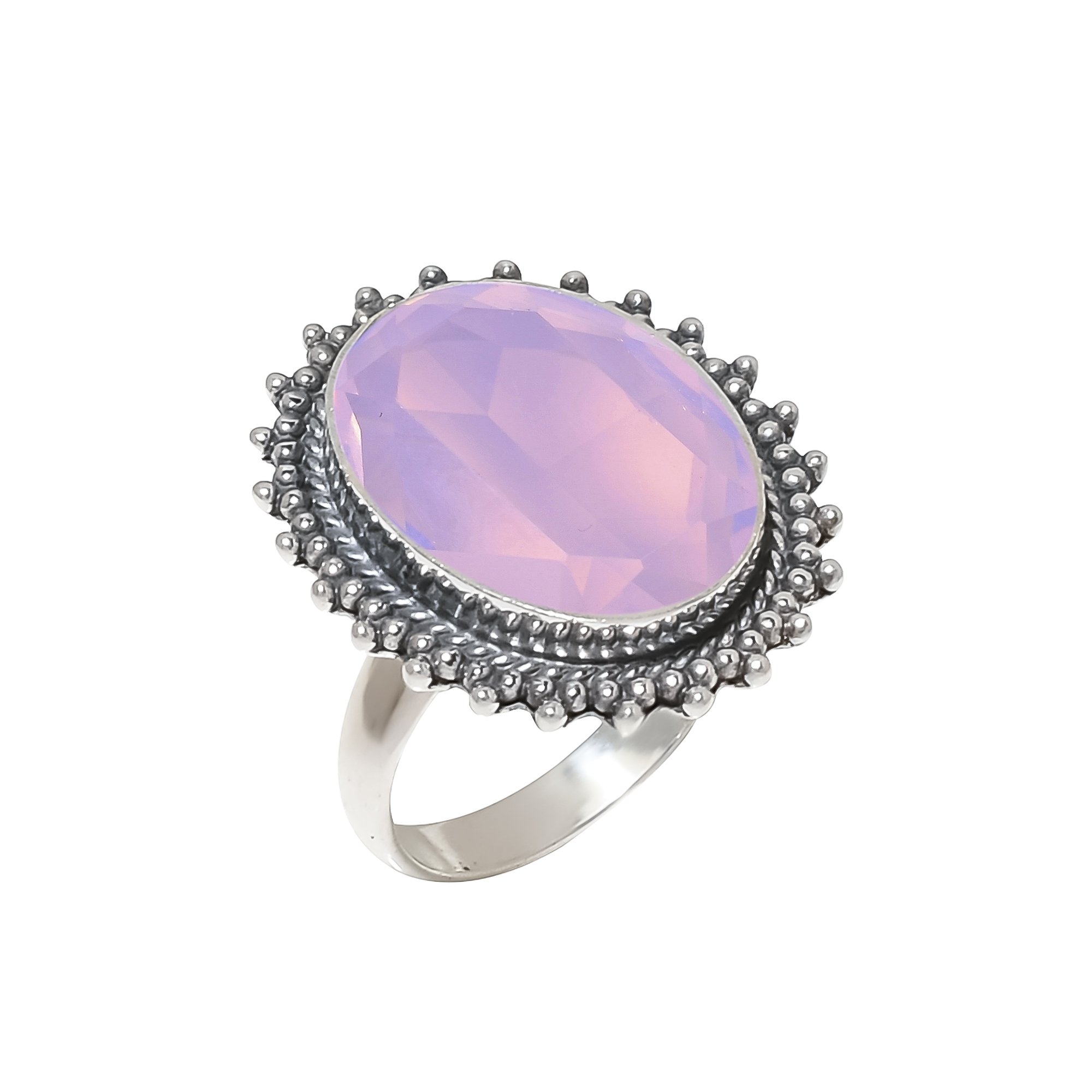 Milky Pink Opal - Simulated 925 Sterling Silver Ring