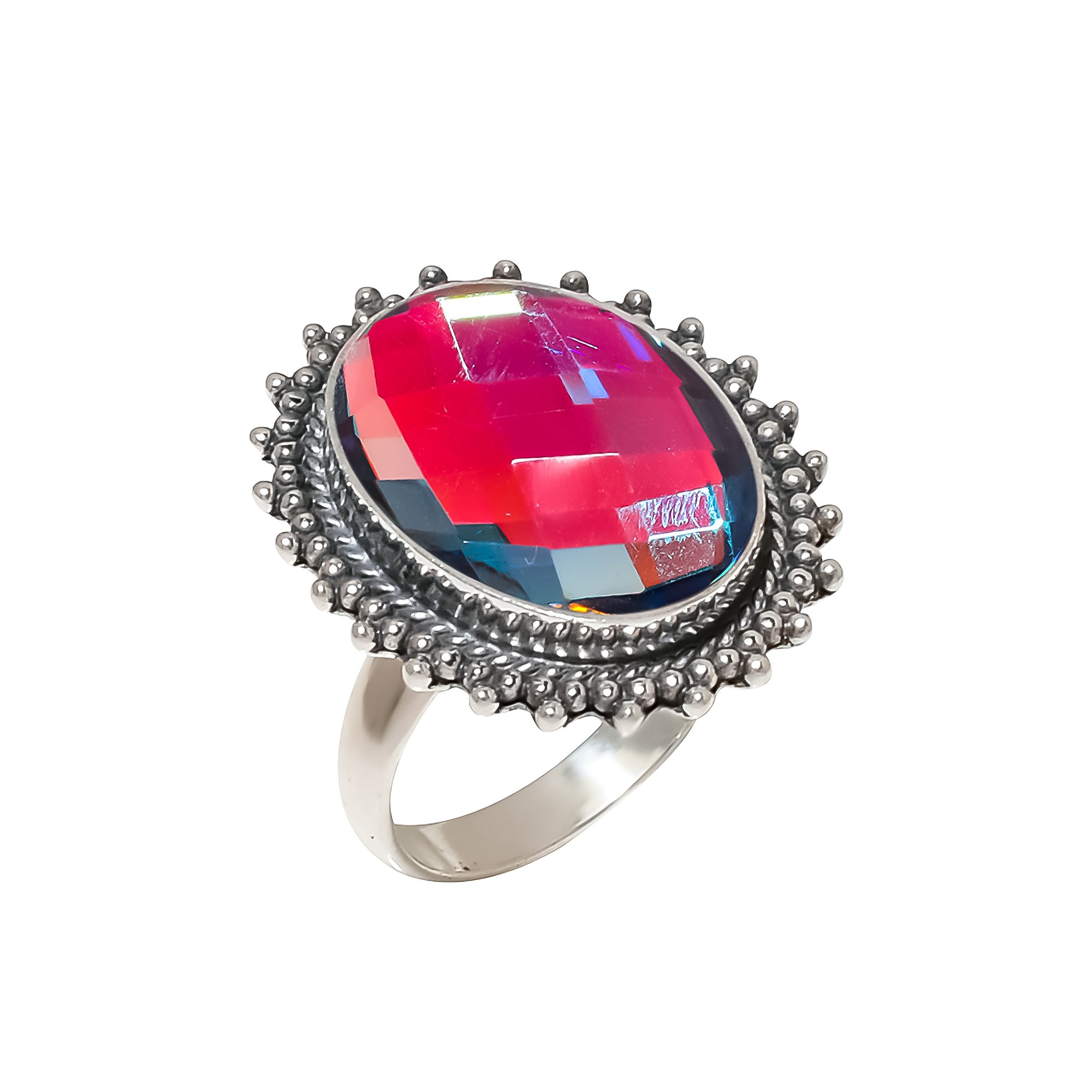 Black Rainbow Mystic Fire Topaz - Simulated 925 Sterling Silver Ring