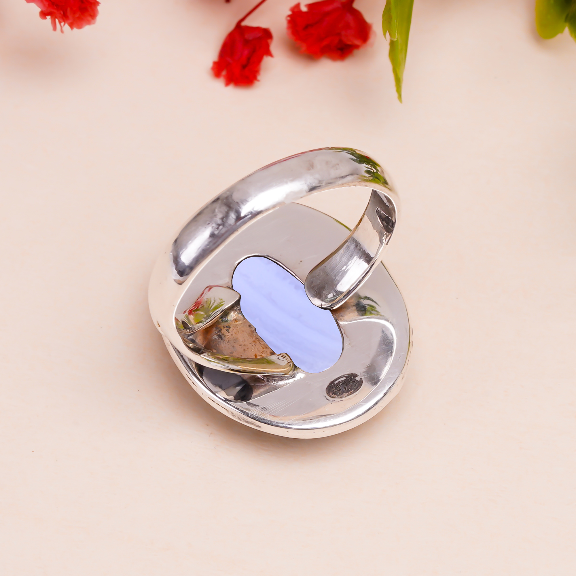 Blue Lace Agate - Namibia Gemstone 925 Sterling Silver Ring