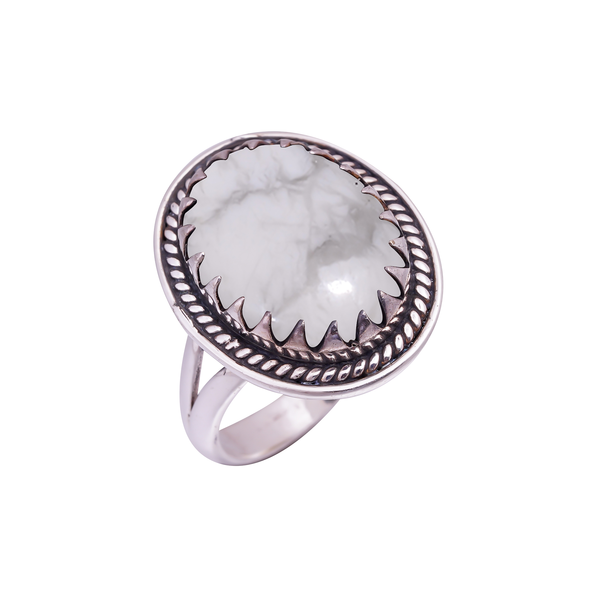 Natural White Howlite - United States Gemstone 925 Sterling Silver Ring